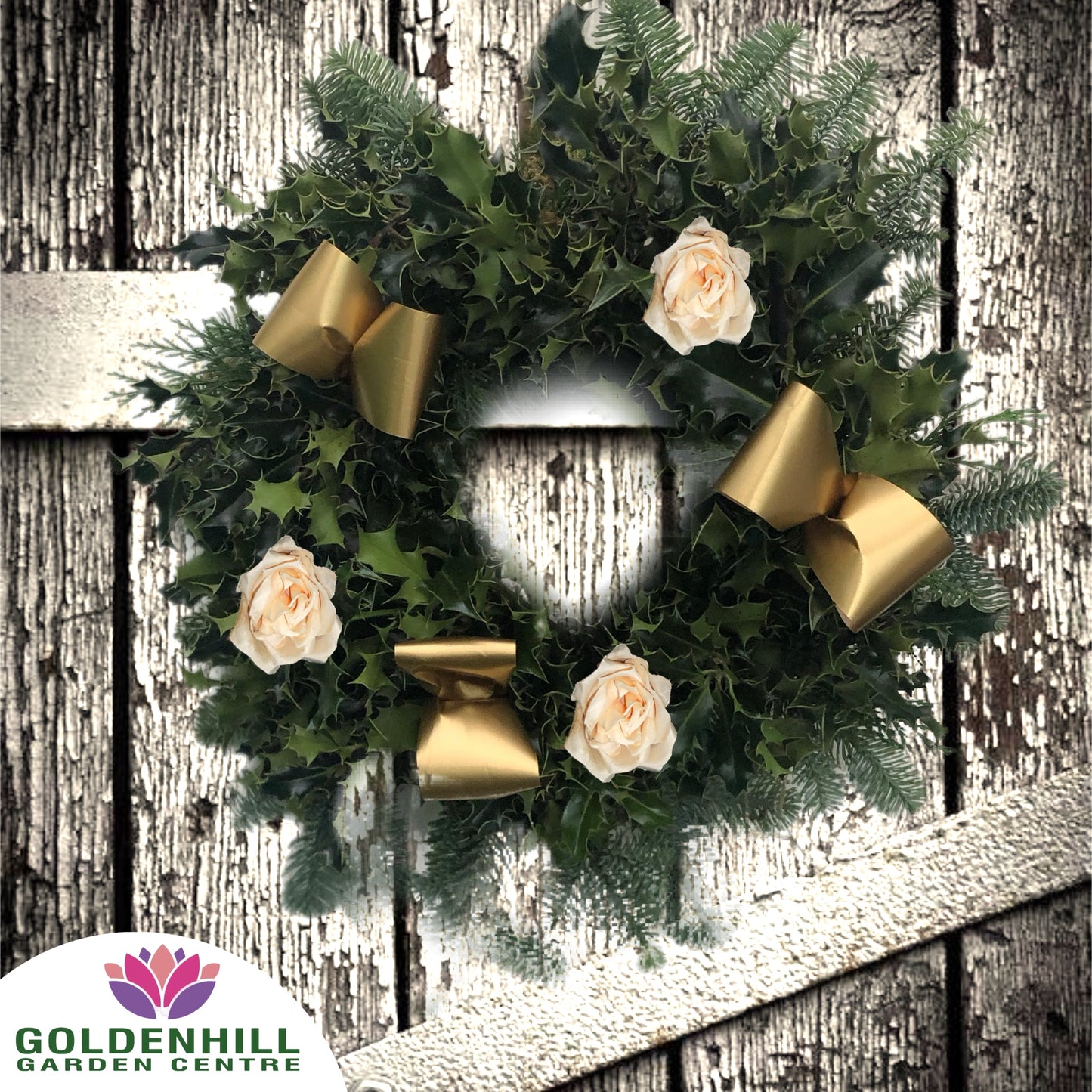 Traditional Holly Wreath Small with Flowers & Ribbons