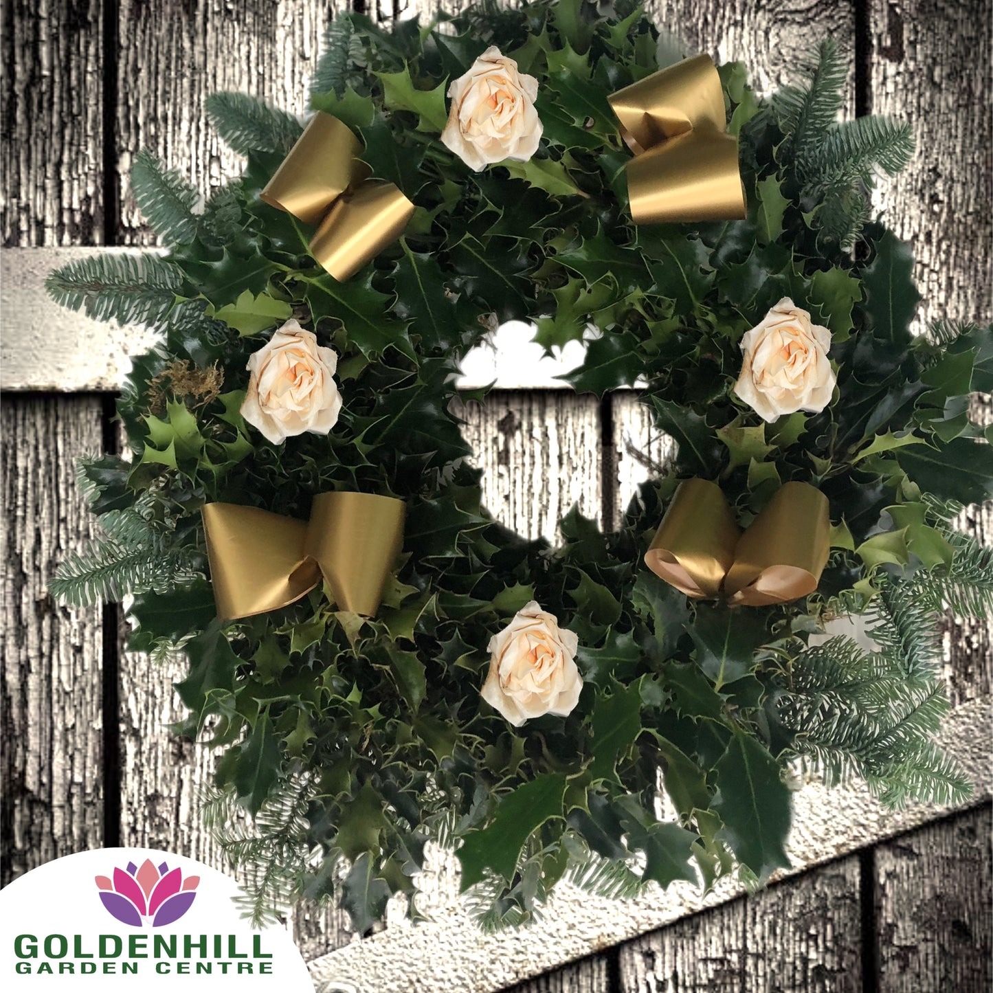 Traditional Holly Wreath Large with Flowers & Ribbons