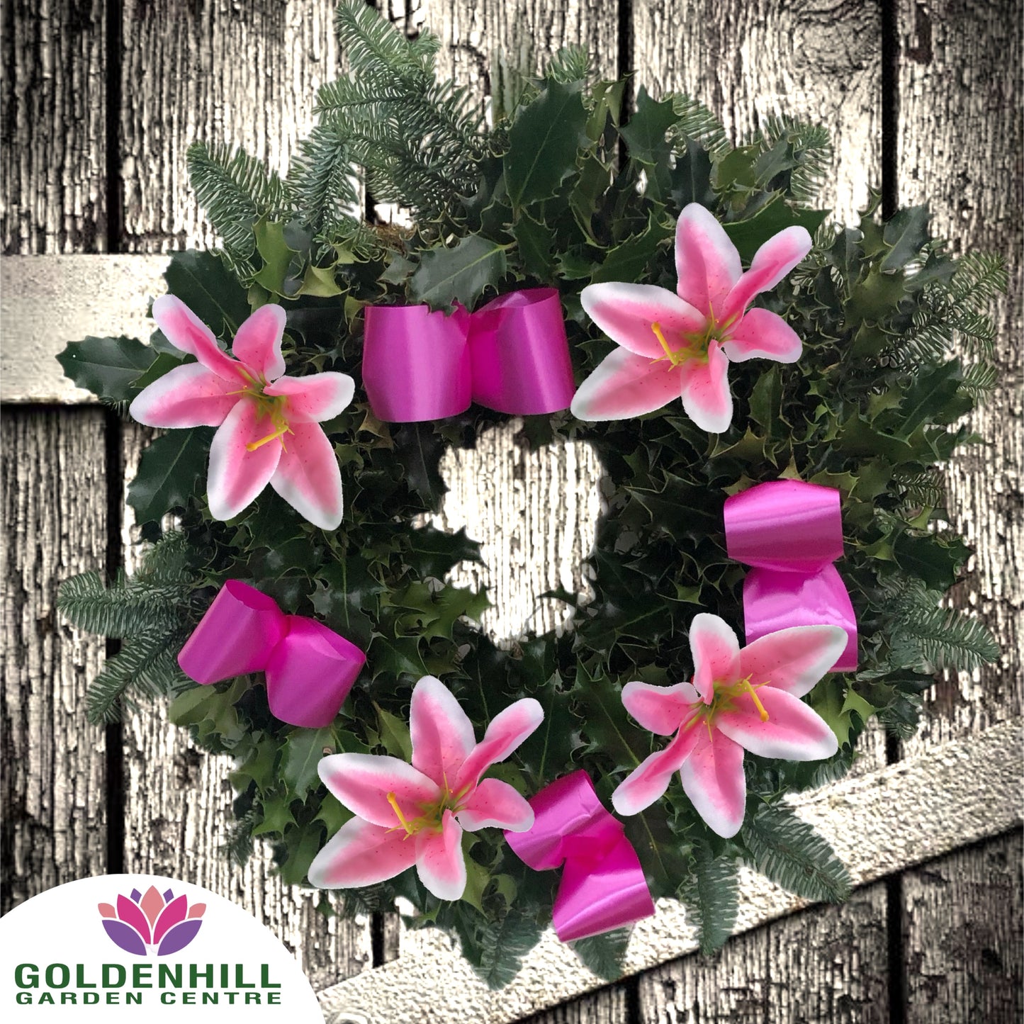 Traditional Holly Wreath Large with Flowers & Ribbons