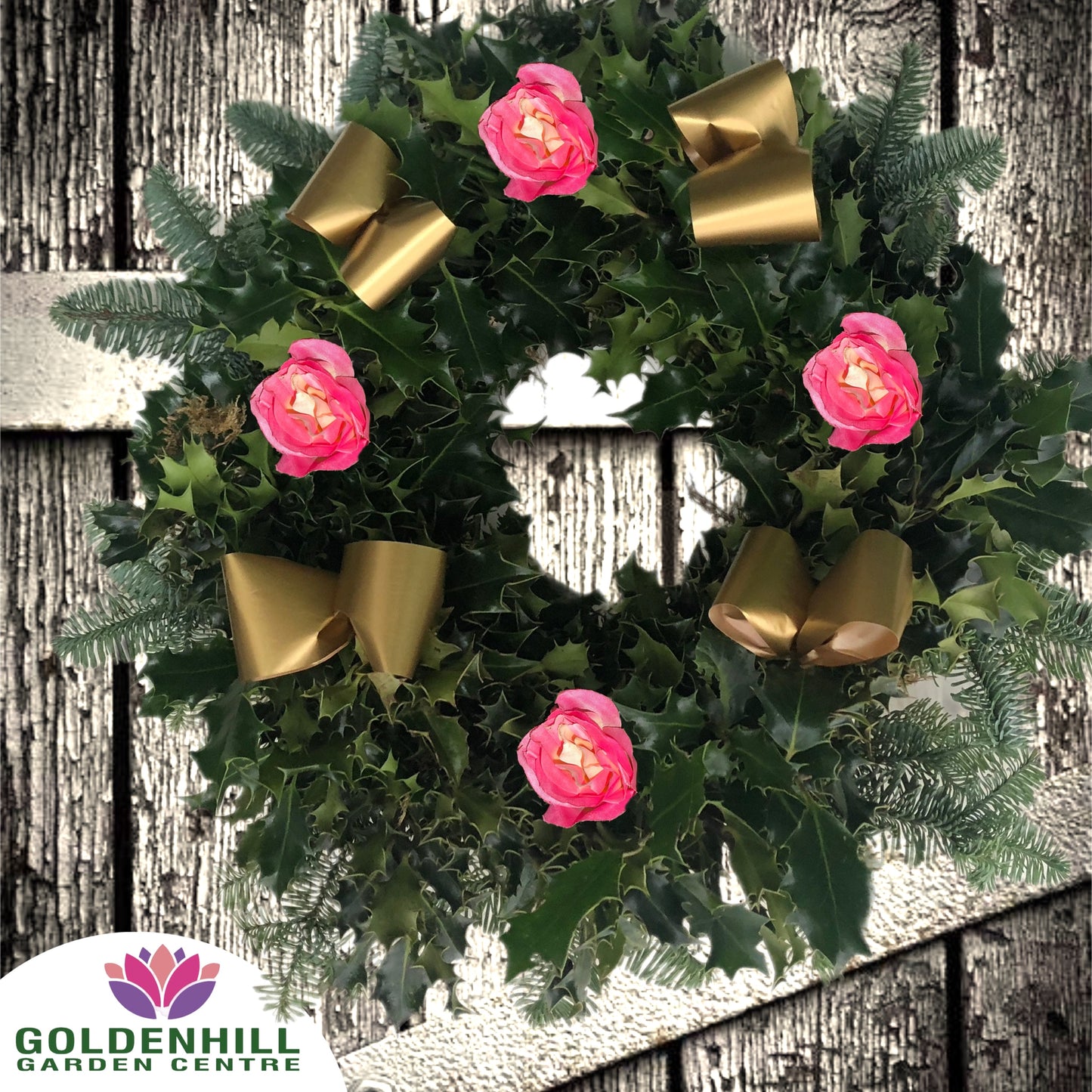 Traditional Holly Wreath Large with Flowers & Ribbons