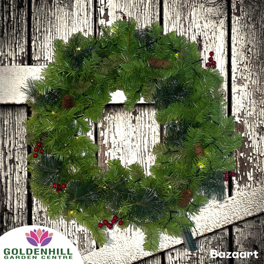60cm Christmas Wreath With 50 LED Lights
