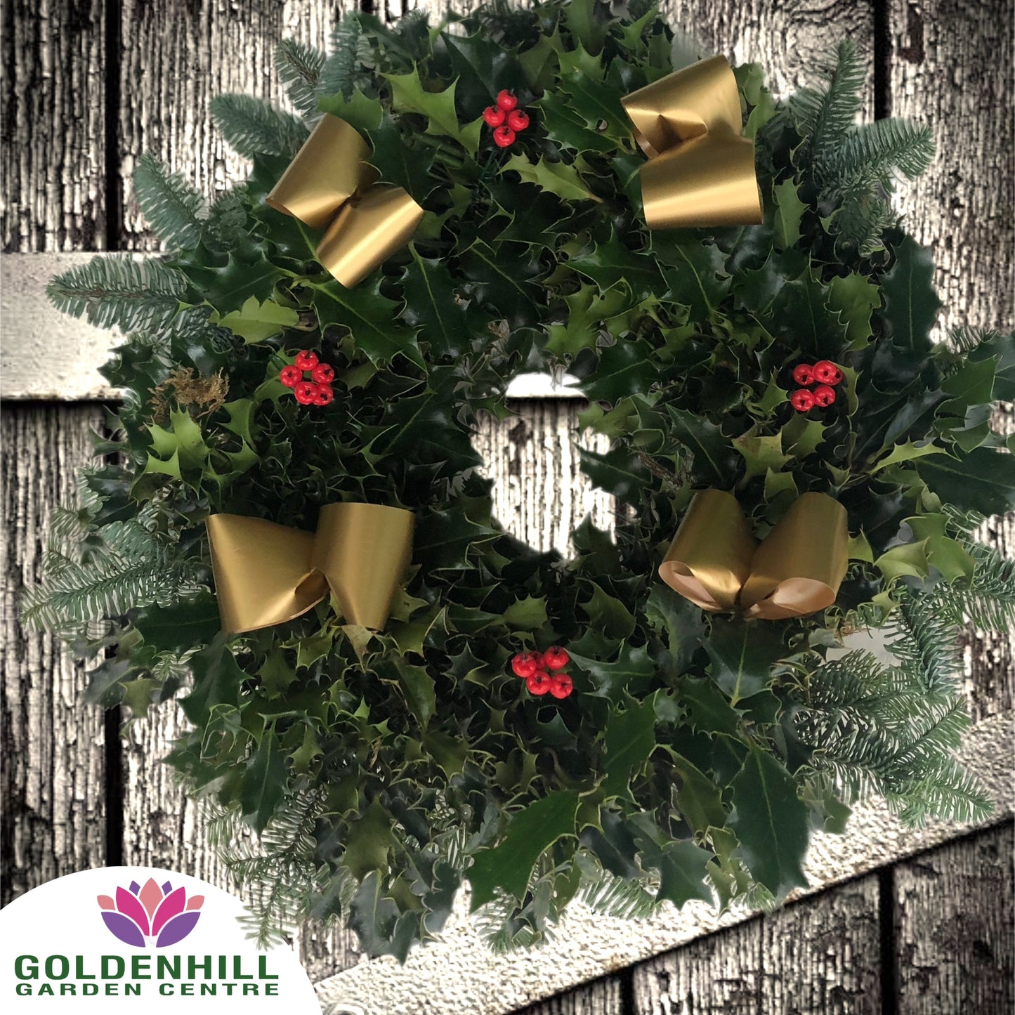 Traditional Holly Wreath with Berrys & Ribbons