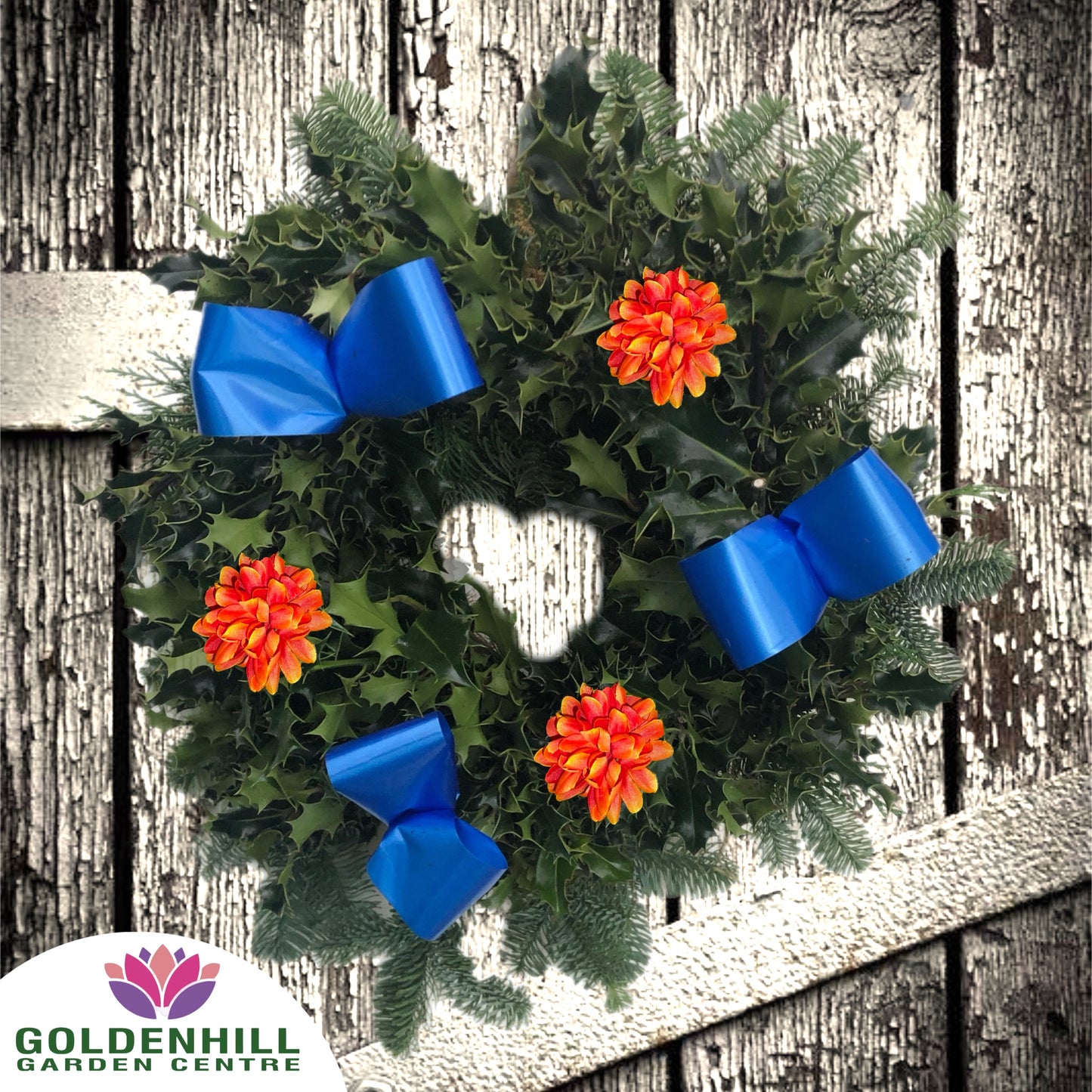 Traditional Holly Wreath Small with Flowers & Ribbons