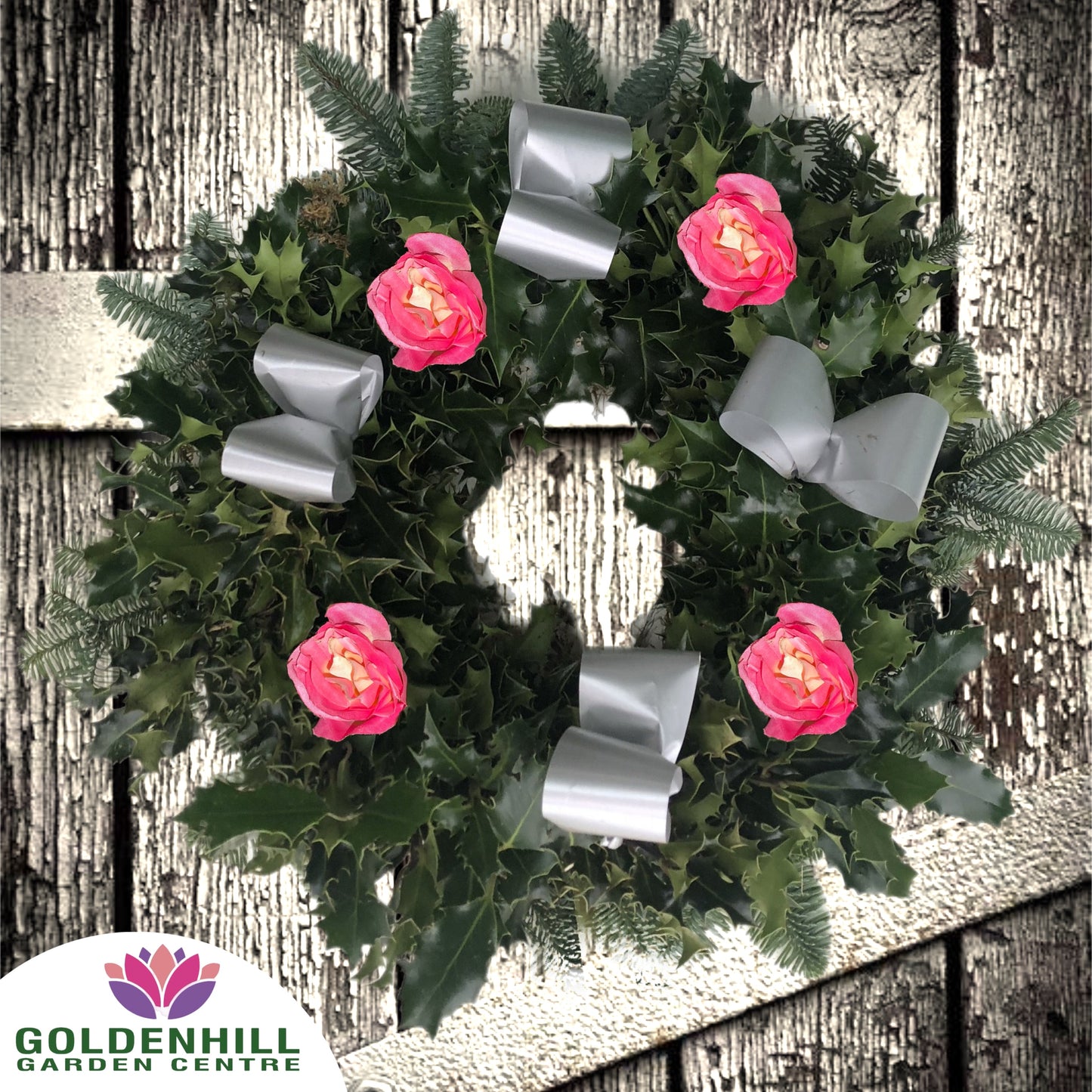 Traditional Holly Wreath Large with Flowers & Ribbons