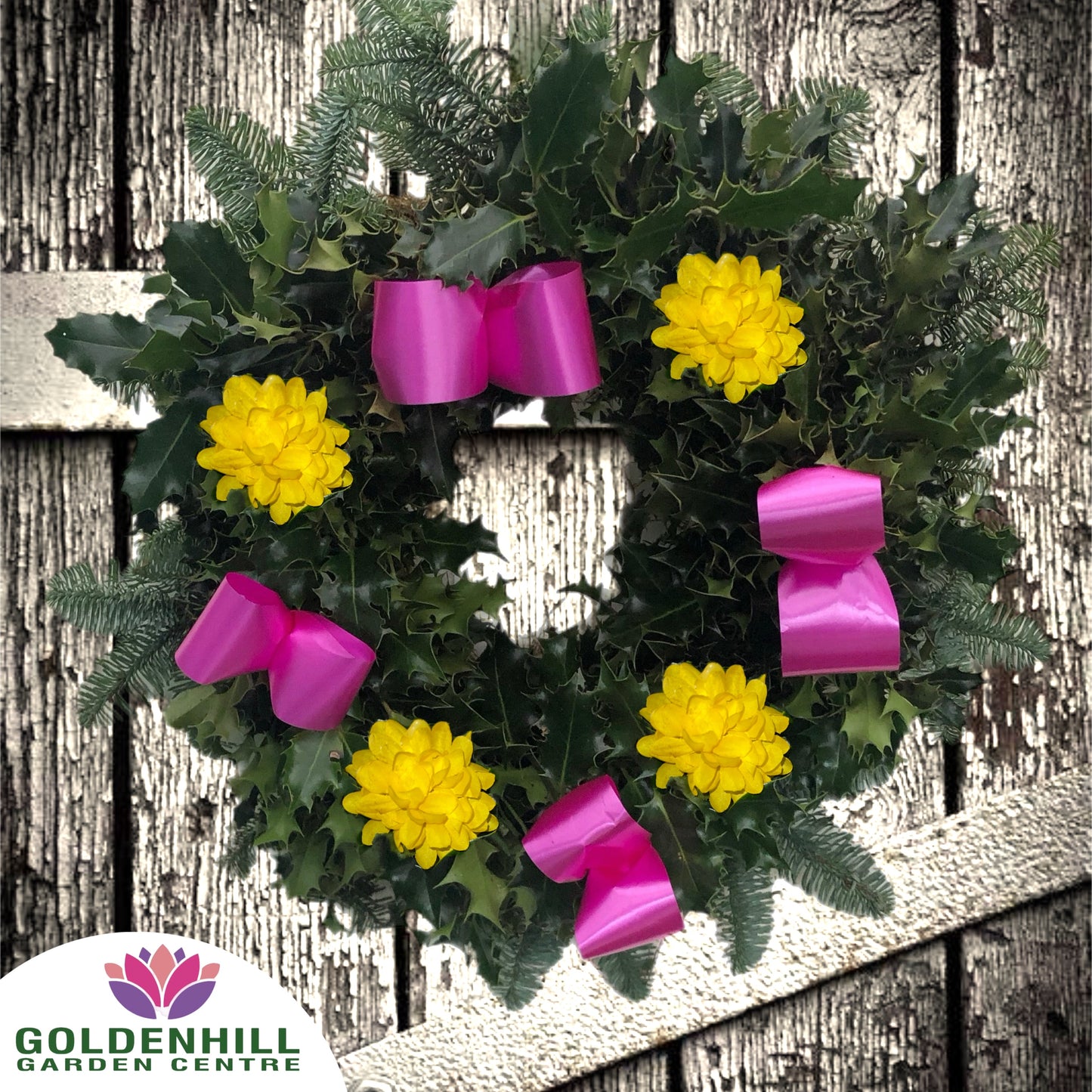 Traditional Holly Wreath Large with Flowers & Ribbons
