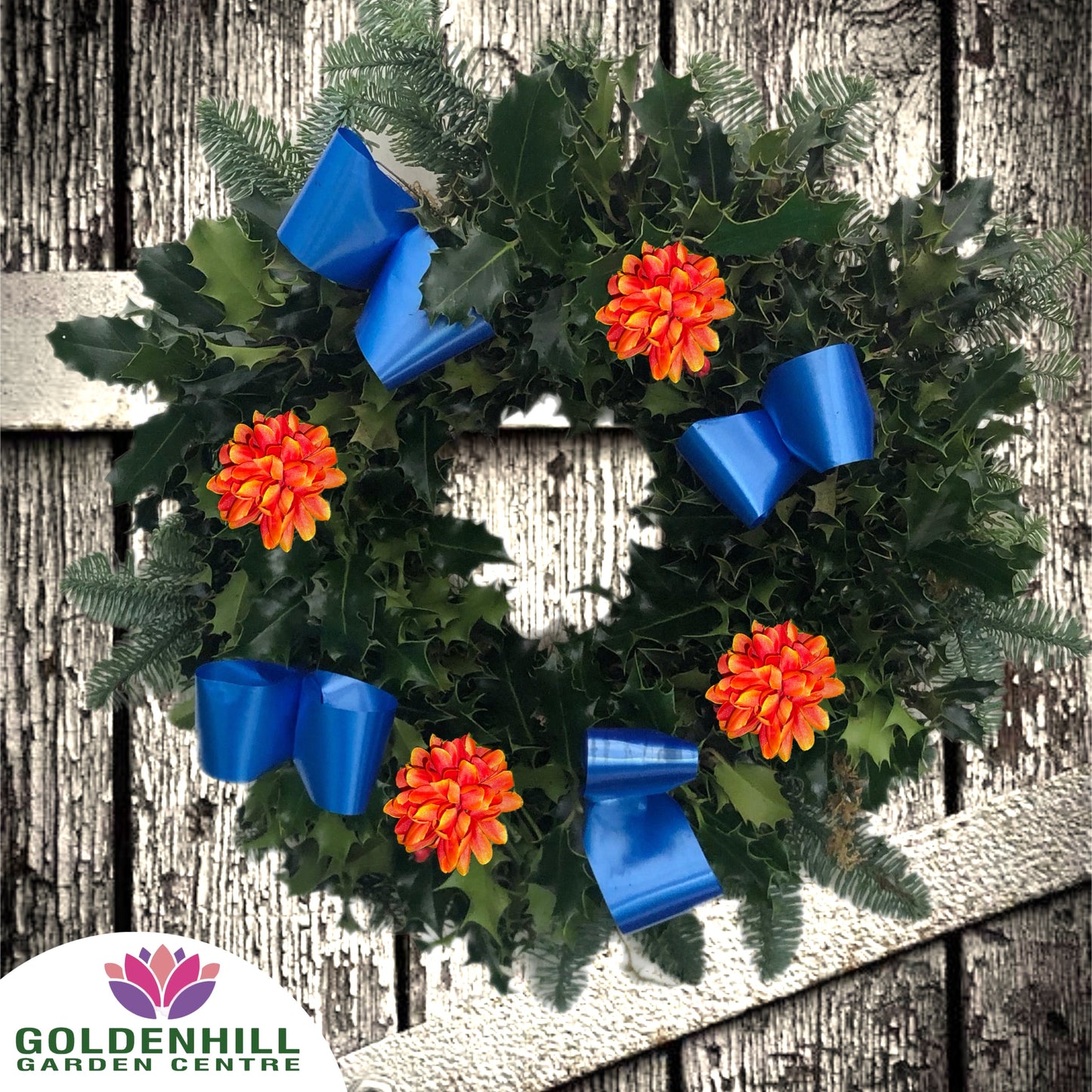 Traditional Holly Wreath Large with Flowers & Ribbons