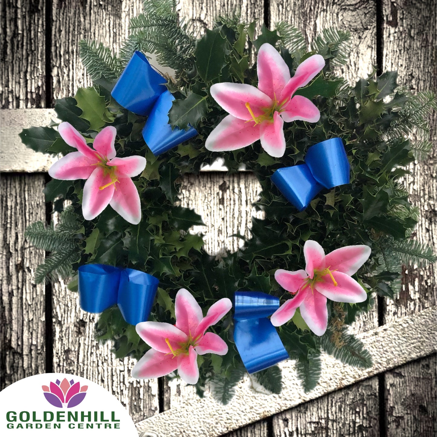 Traditional Holly Wreath Large with Flowers & Ribbons