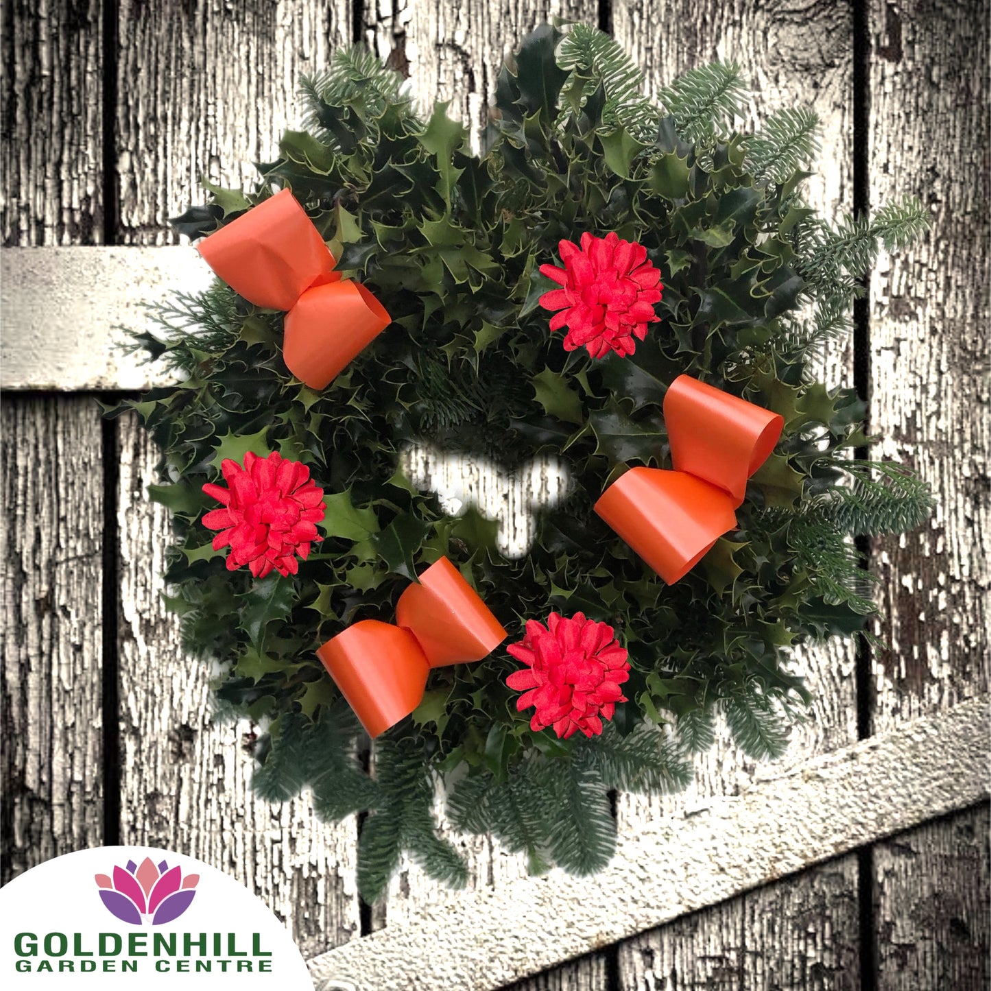 Traditional Holly Wreath Small with Flowers & Ribbons
