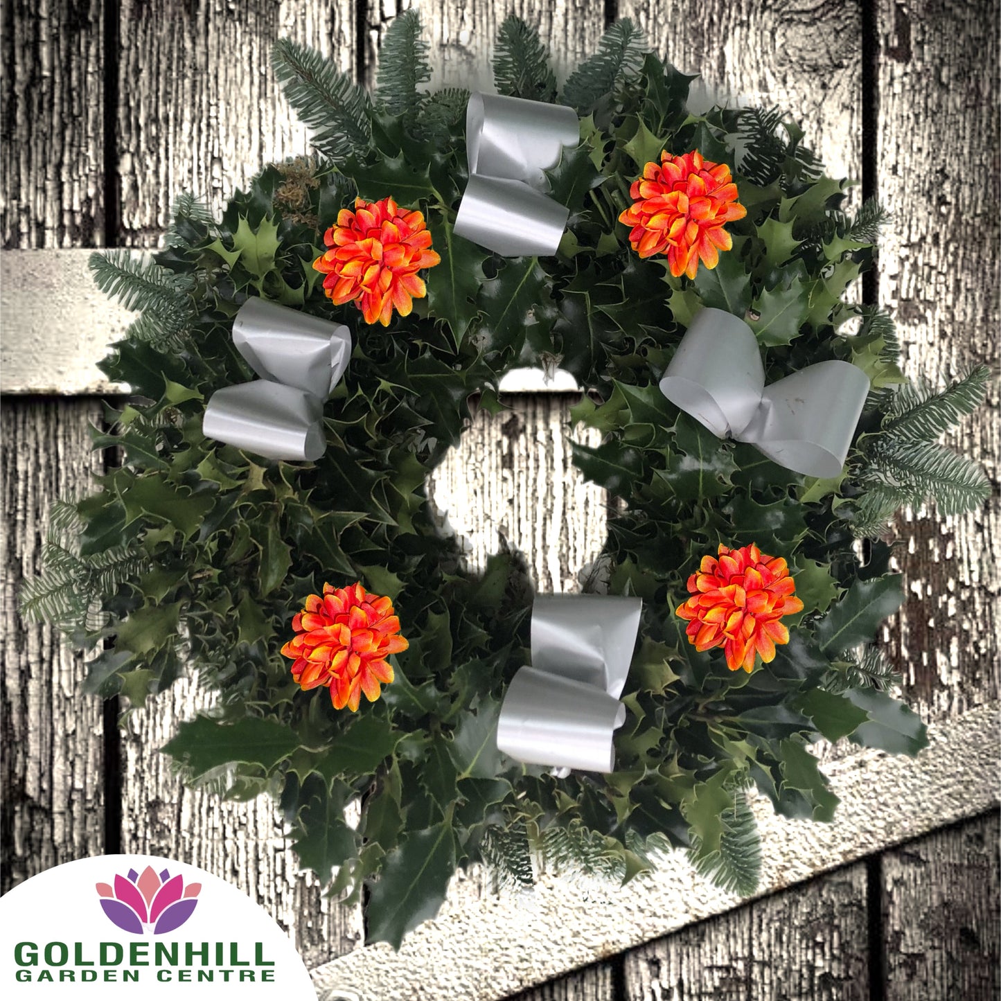 Traditional Holly Wreath Large with Flowers & Ribbons
