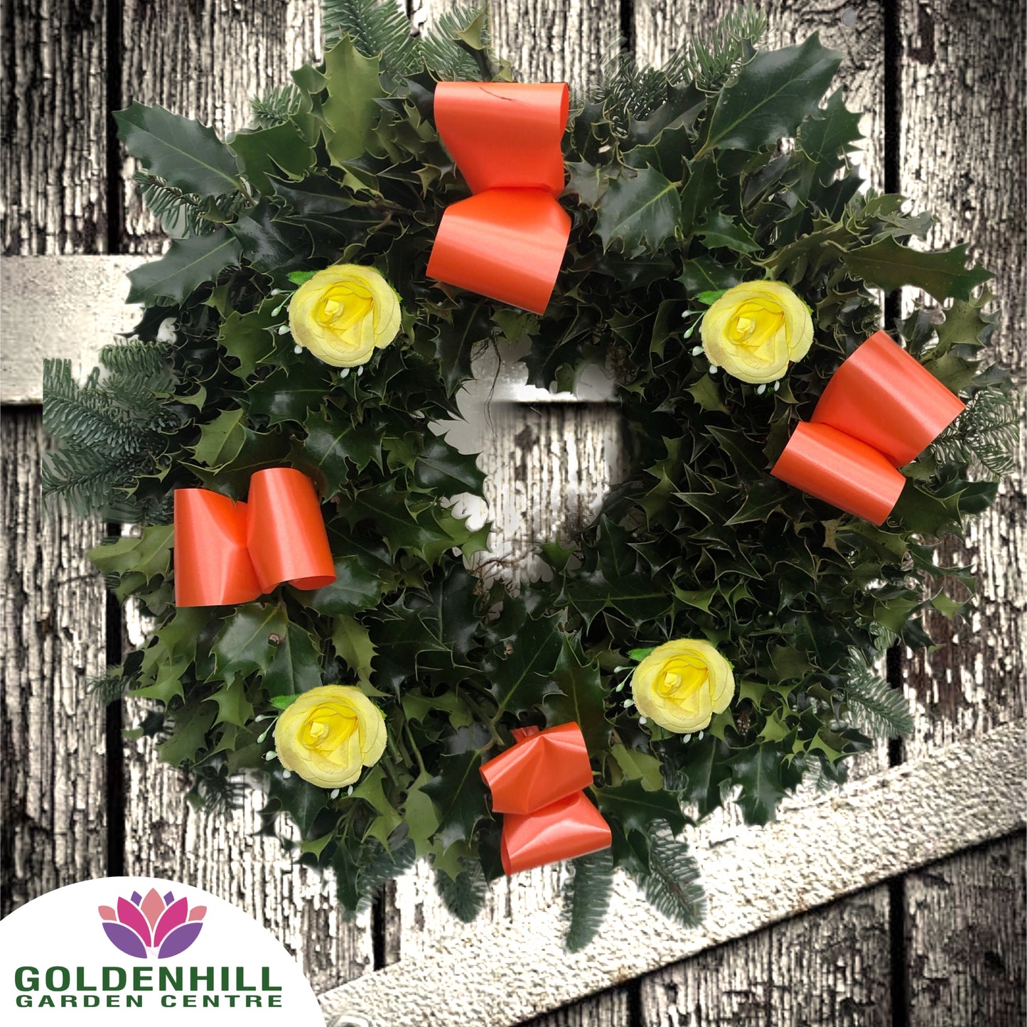 Traditional Holly Wreath Large with Flowers & Ribbons