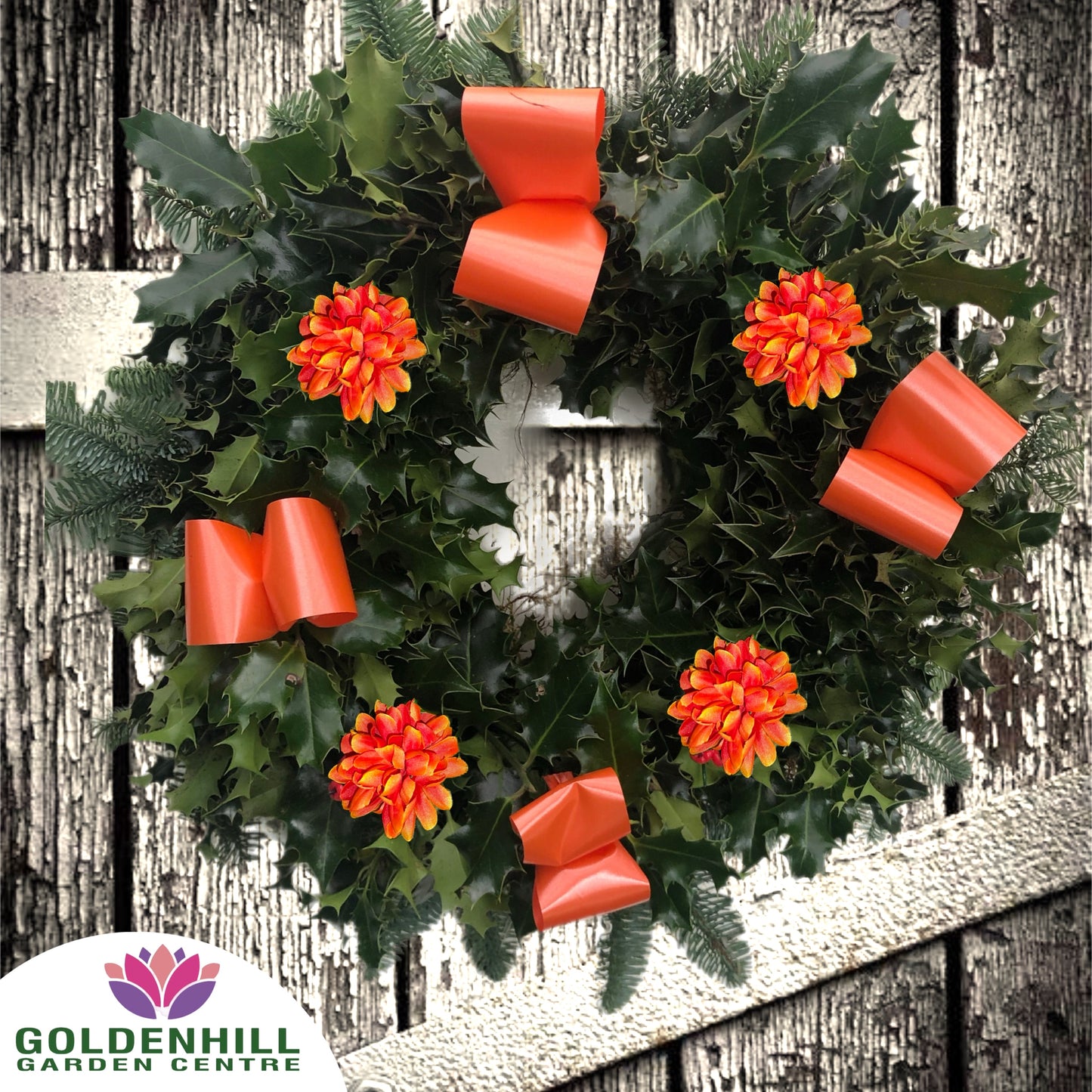 Traditional Holly Wreath Large with Flowers & Ribbons