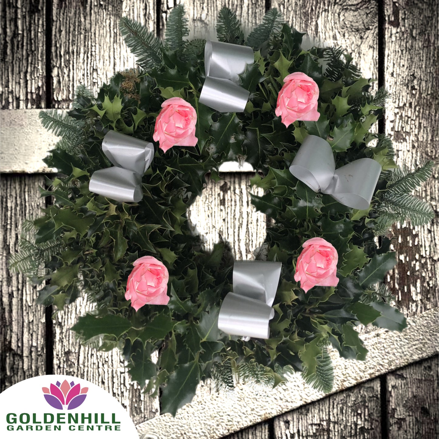 Traditional Holly Wreath Large with Flowers & Ribbons