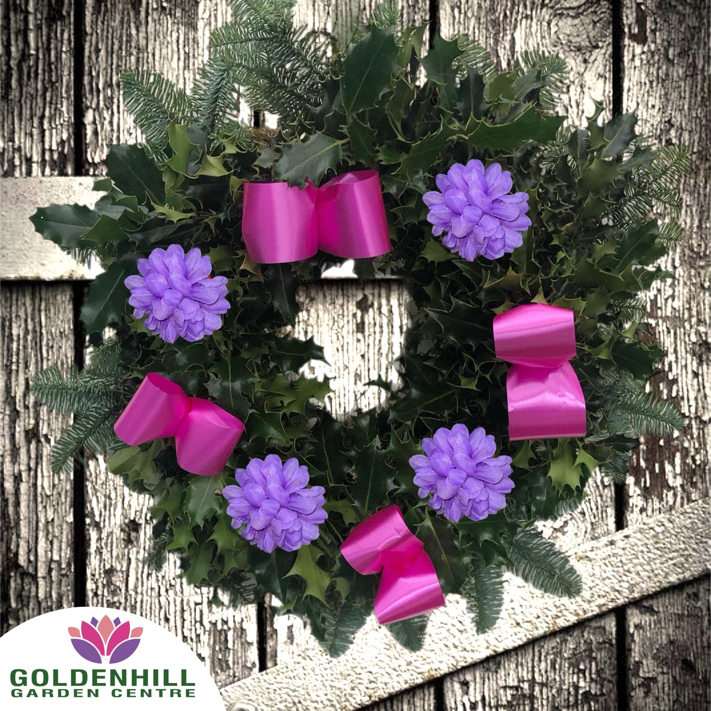 Traditional Holly Wreath Large with Flowers & Ribbons