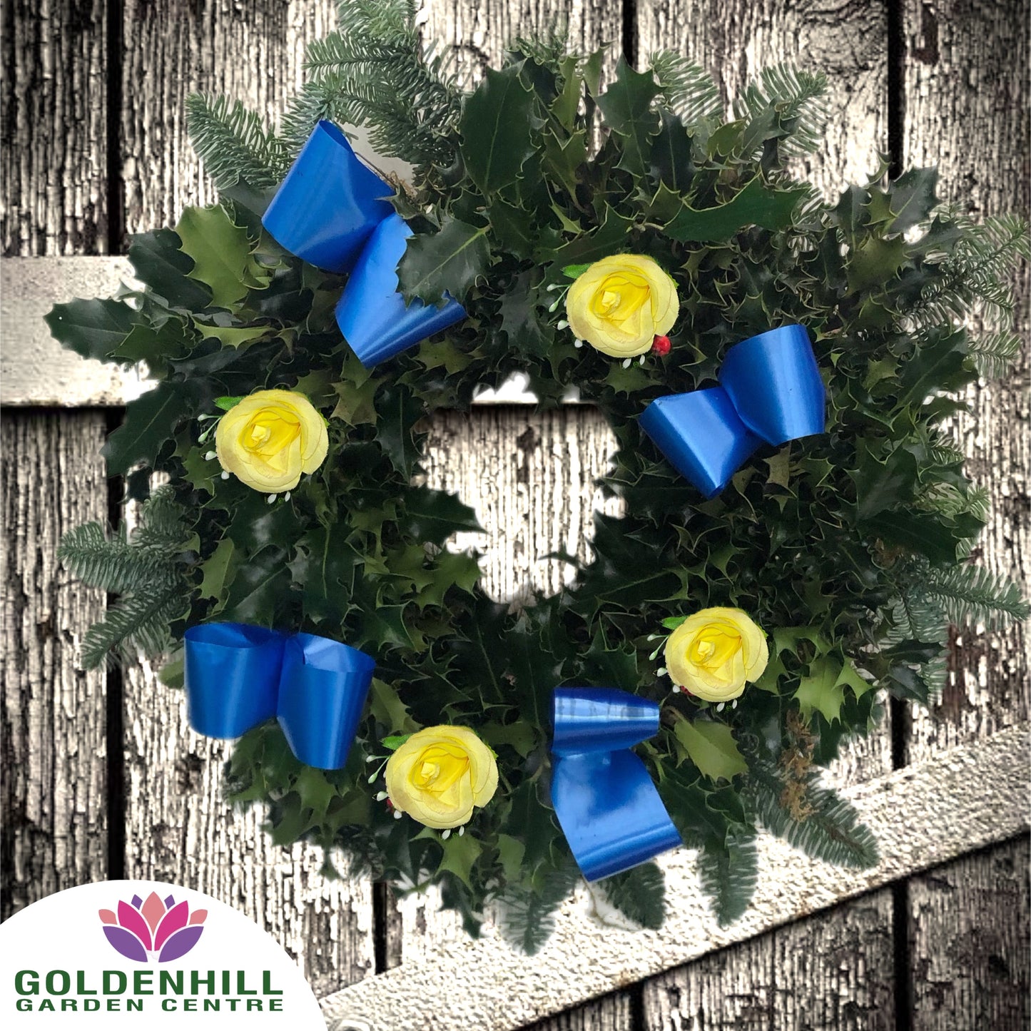 Traditional Holly Wreath Large with Flowers & Ribbons