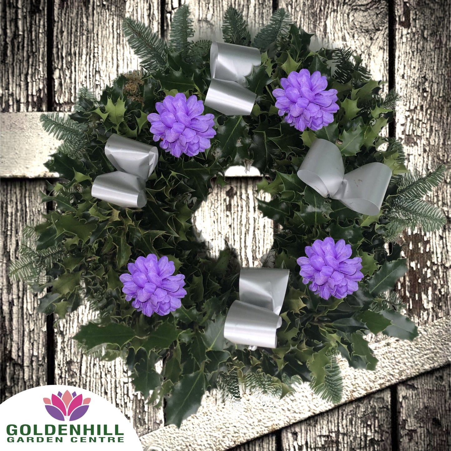 Traditional Holly Wreath Large with Flowers & Ribbons