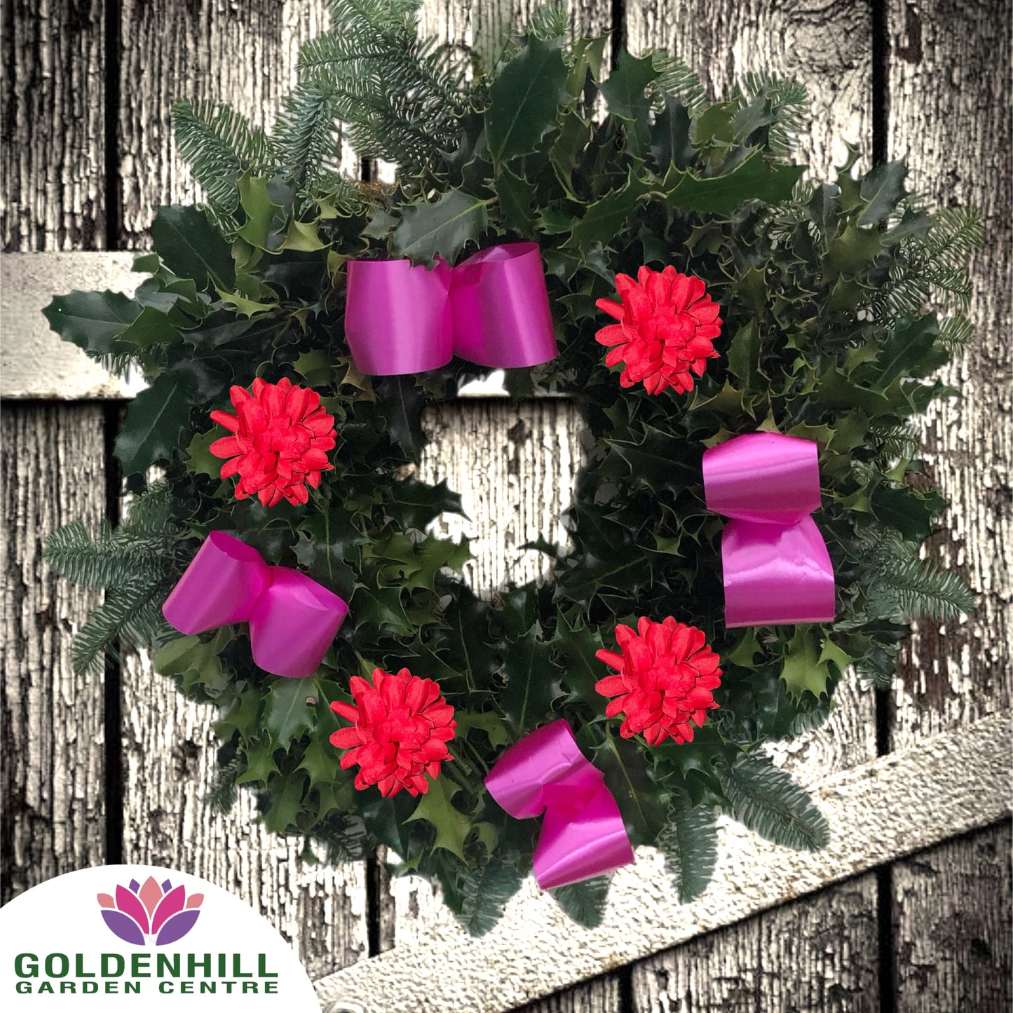Traditional Holly Wreath Large with Flowers & Ribbons