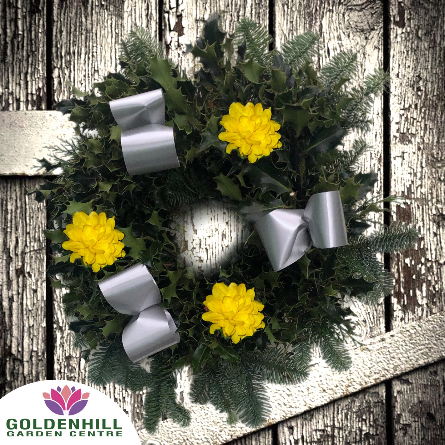 Traditional Holly Wreath Small with Flowers & Ribbons