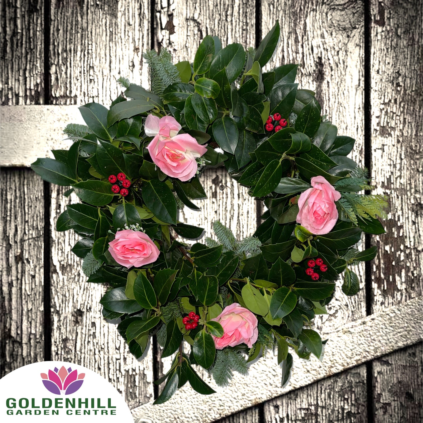 Traditional Holly Wreath with Just Flowers