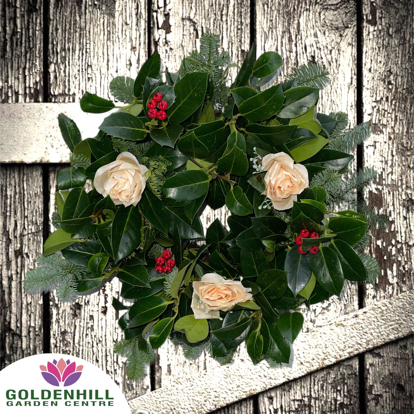 Traditional Holly Wreath with Just Flowers