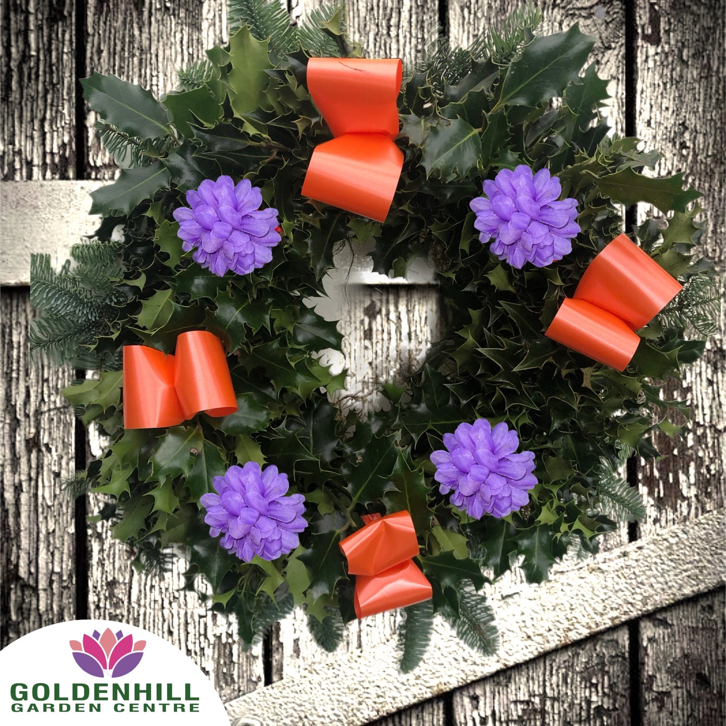 Traditional Holly Wreath Large with Flowers & Ribbons