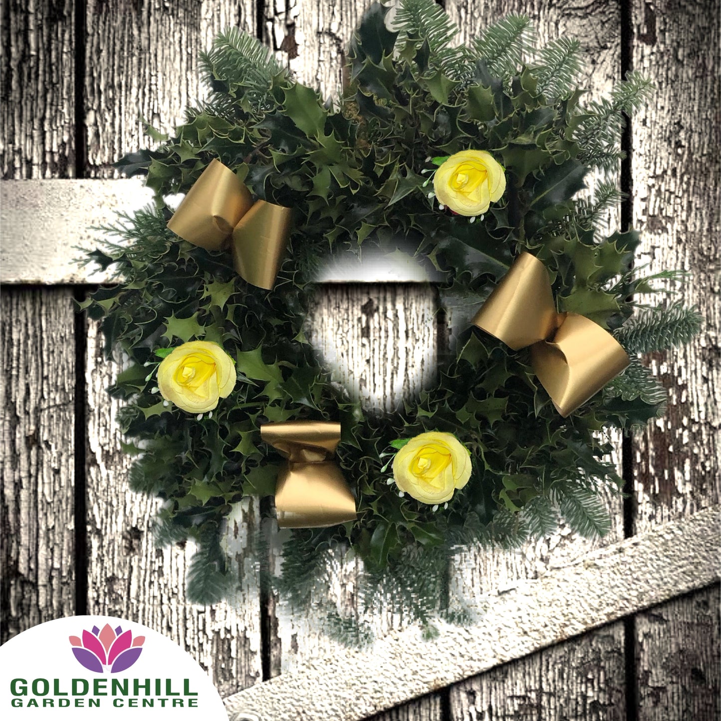Traditional Holly Wreath Small with Flowers & Ribbons