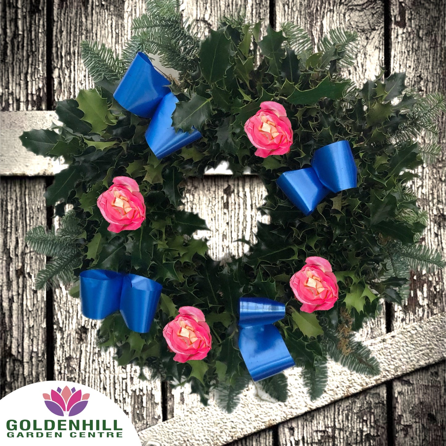 Traditional Holly Wreath Large with Flowers & Ribbons