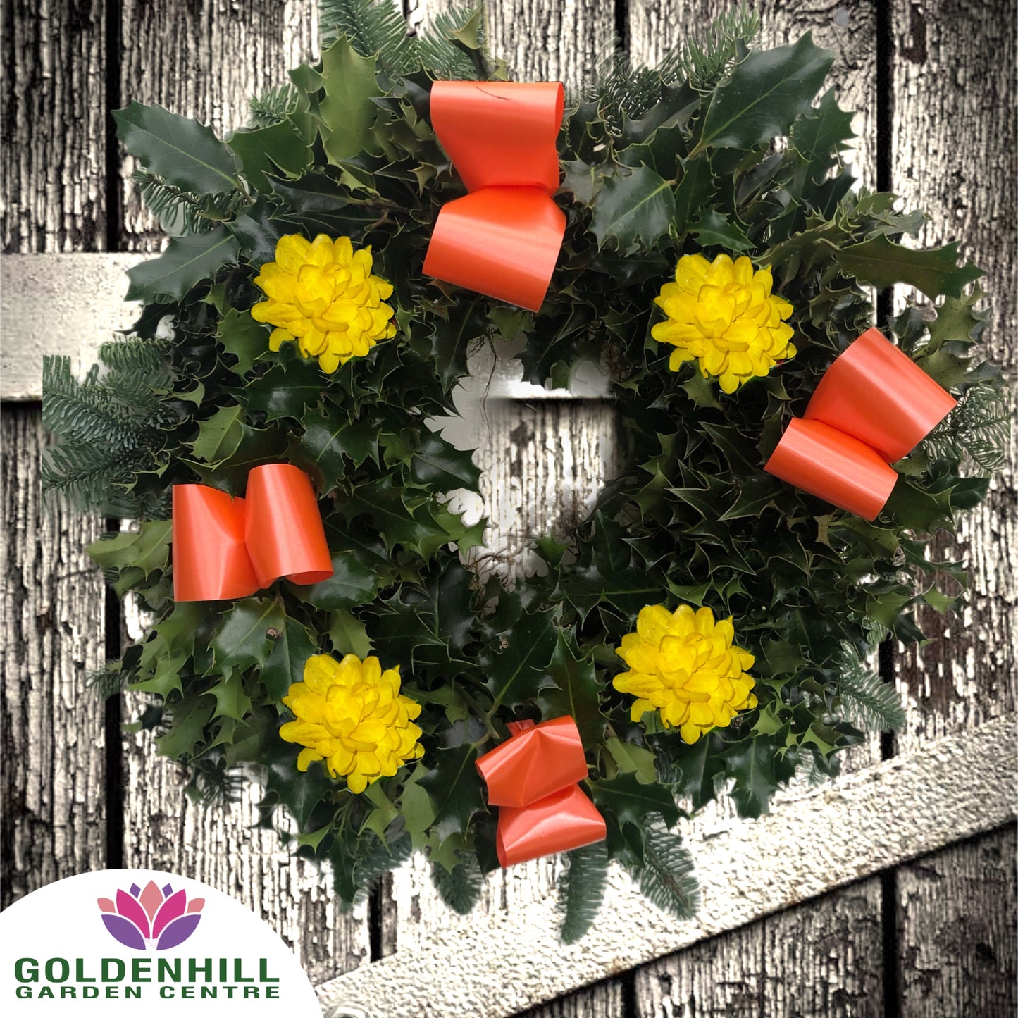 Traditional Holly Wreath Large with Flowers & Ribbons