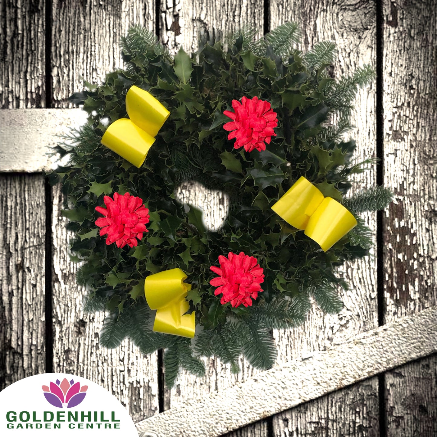 Traditional Holly Wreath Small with Flowers & Ribbons
