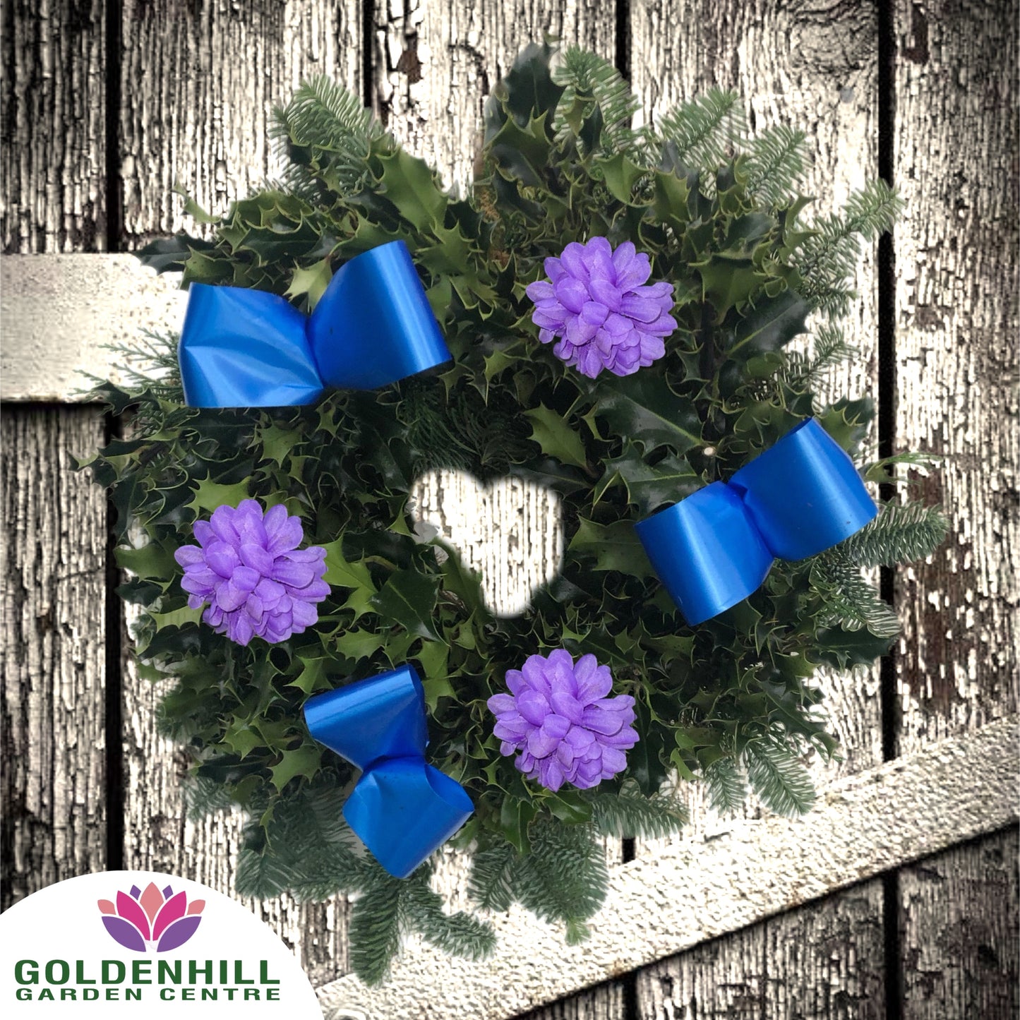 Traditional Holly Wreath Small with Flowers & Ribbons