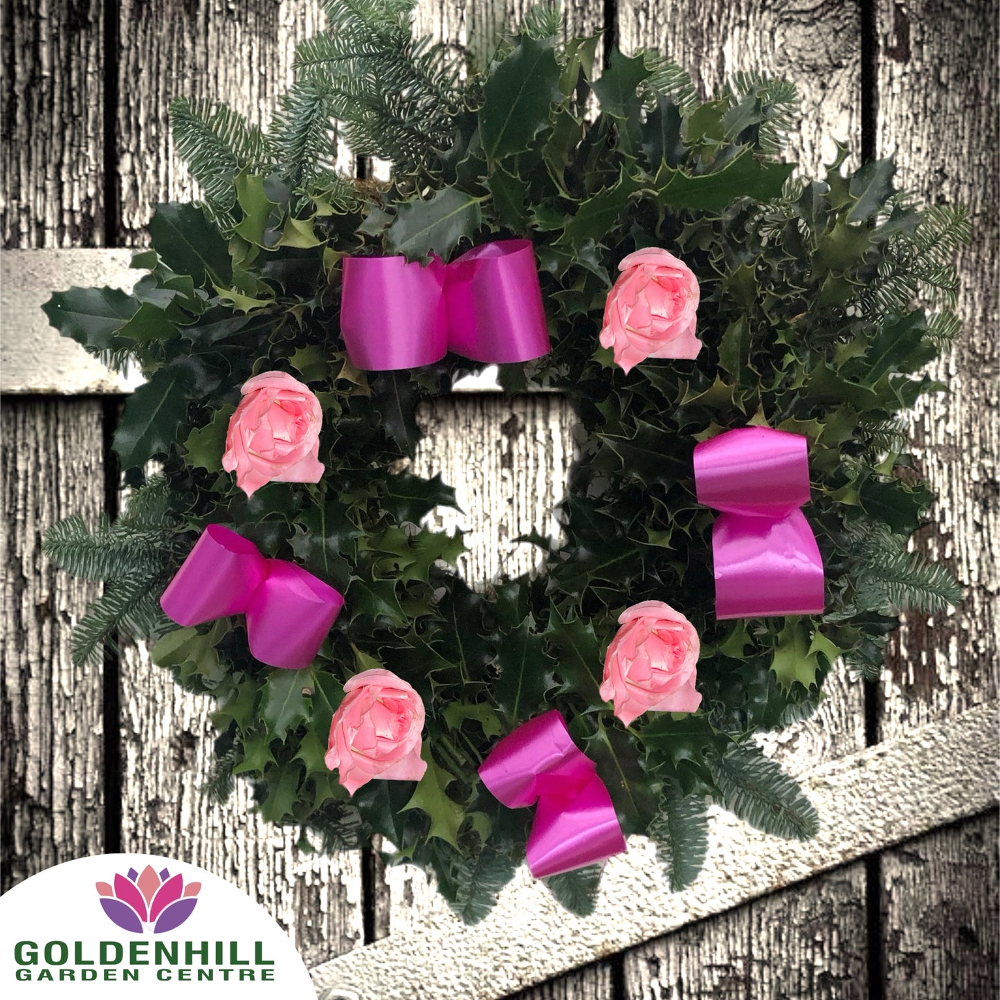 Traditional Holly Wreath Large with Flowers & Ribbons