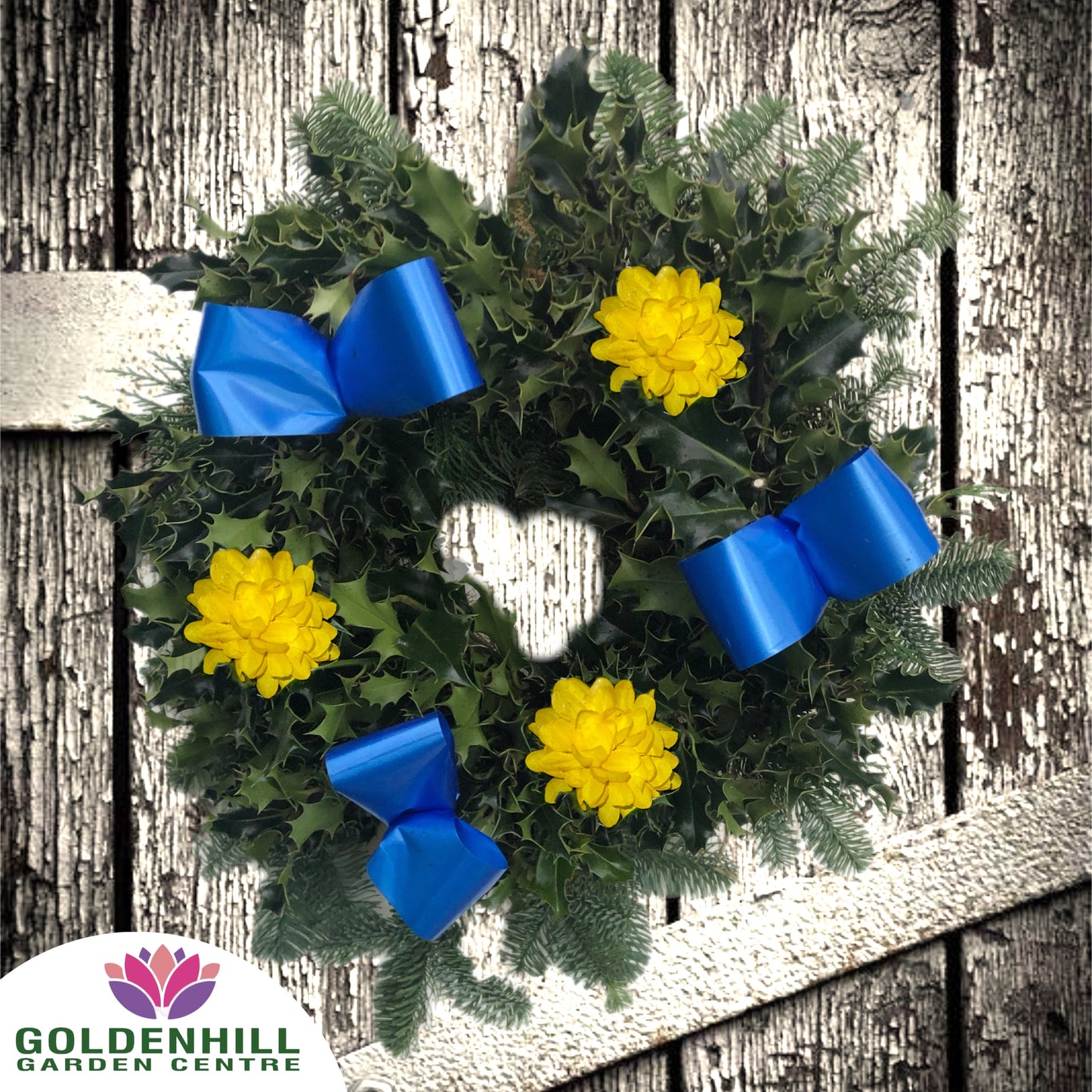 Traditional Holly Wreath Small with Flowers & Ribbons