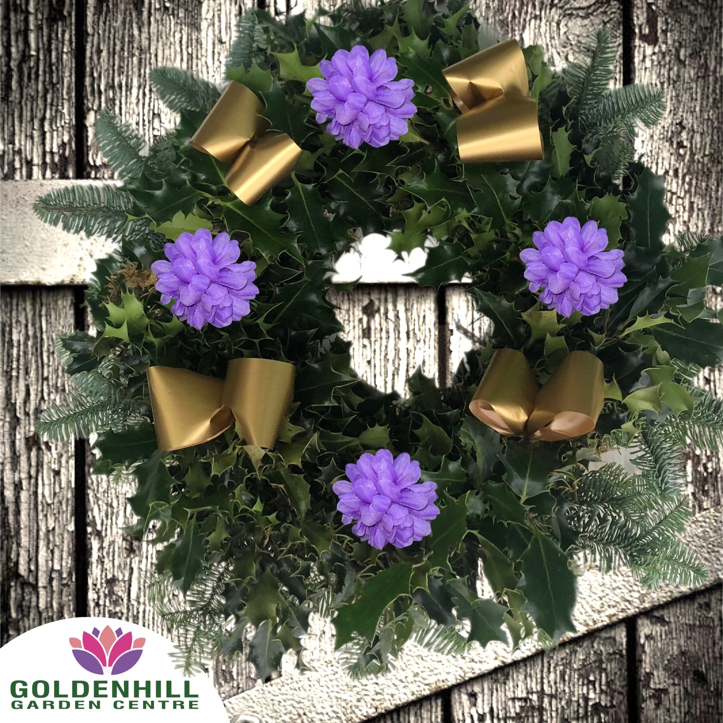 Traditional Holly Wreath Large with Flowers & Ribbons