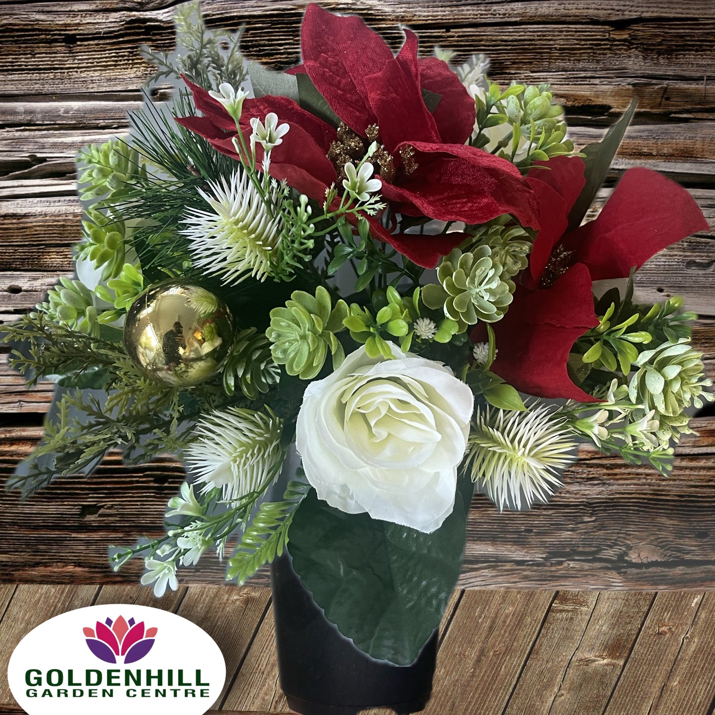 Christmas Silk Flower Grave Pot Poinsettias