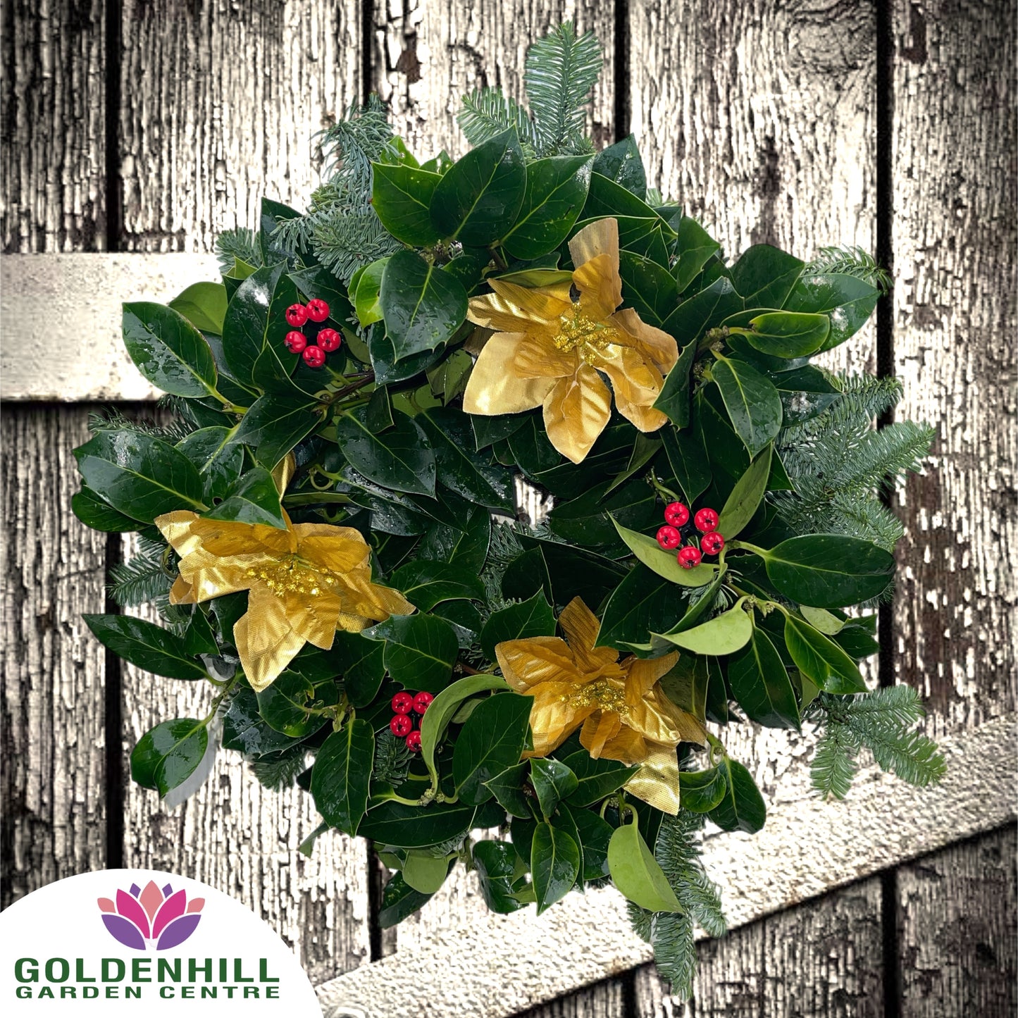 Traditional Holly Wreath with Just Christmas flowers
