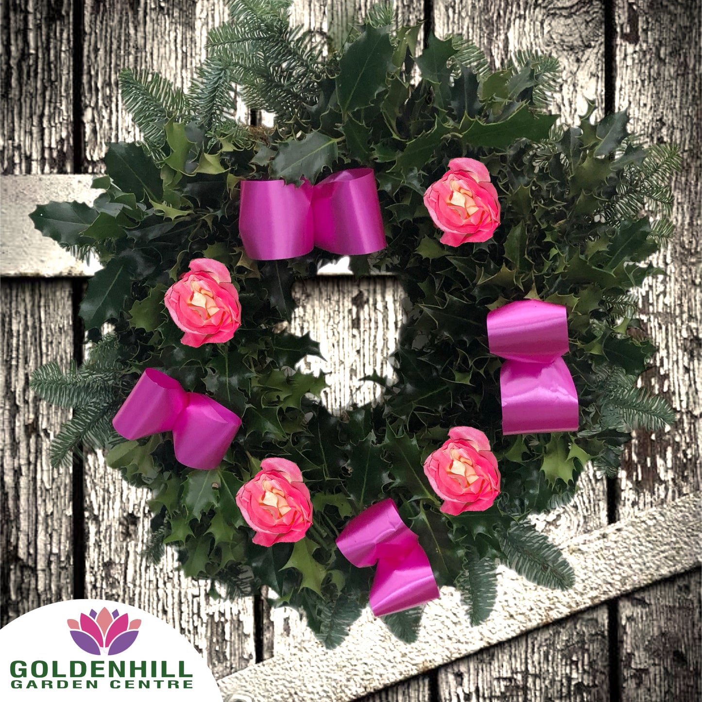 Traditional Holly Wreath Large with Flowers & Ribbons