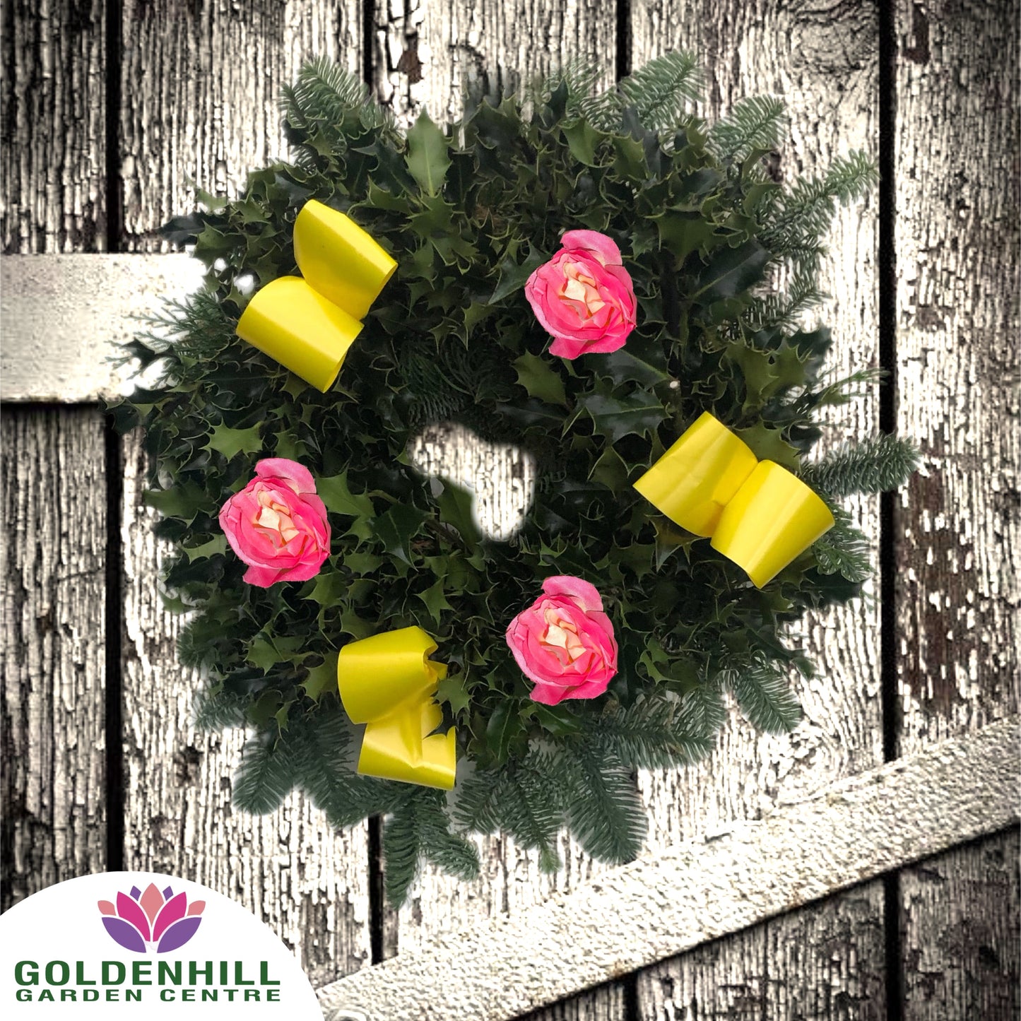 Traditional Holly Wreath Small with Flowers & Ribbons