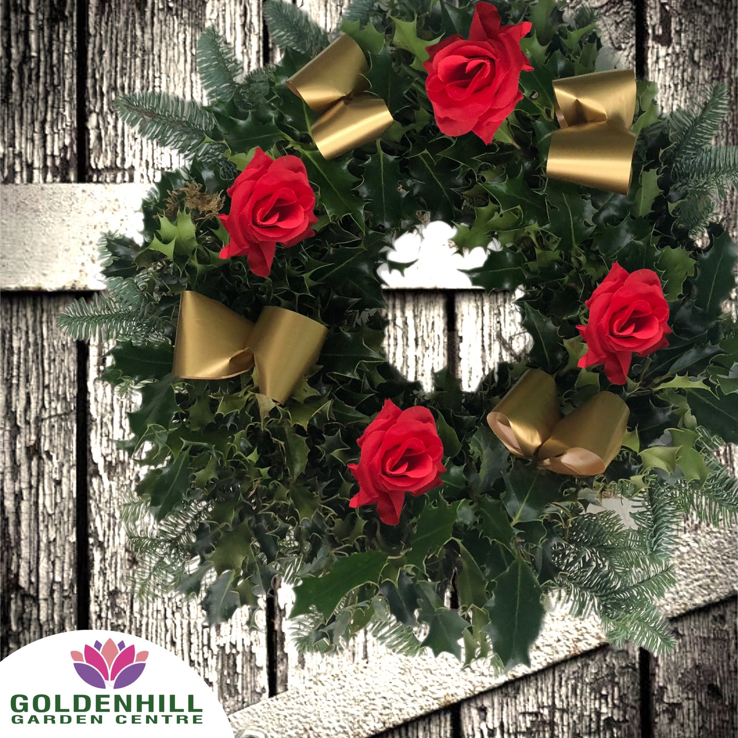 Traditional Holly Wreath Large with Flowers & Ribbons