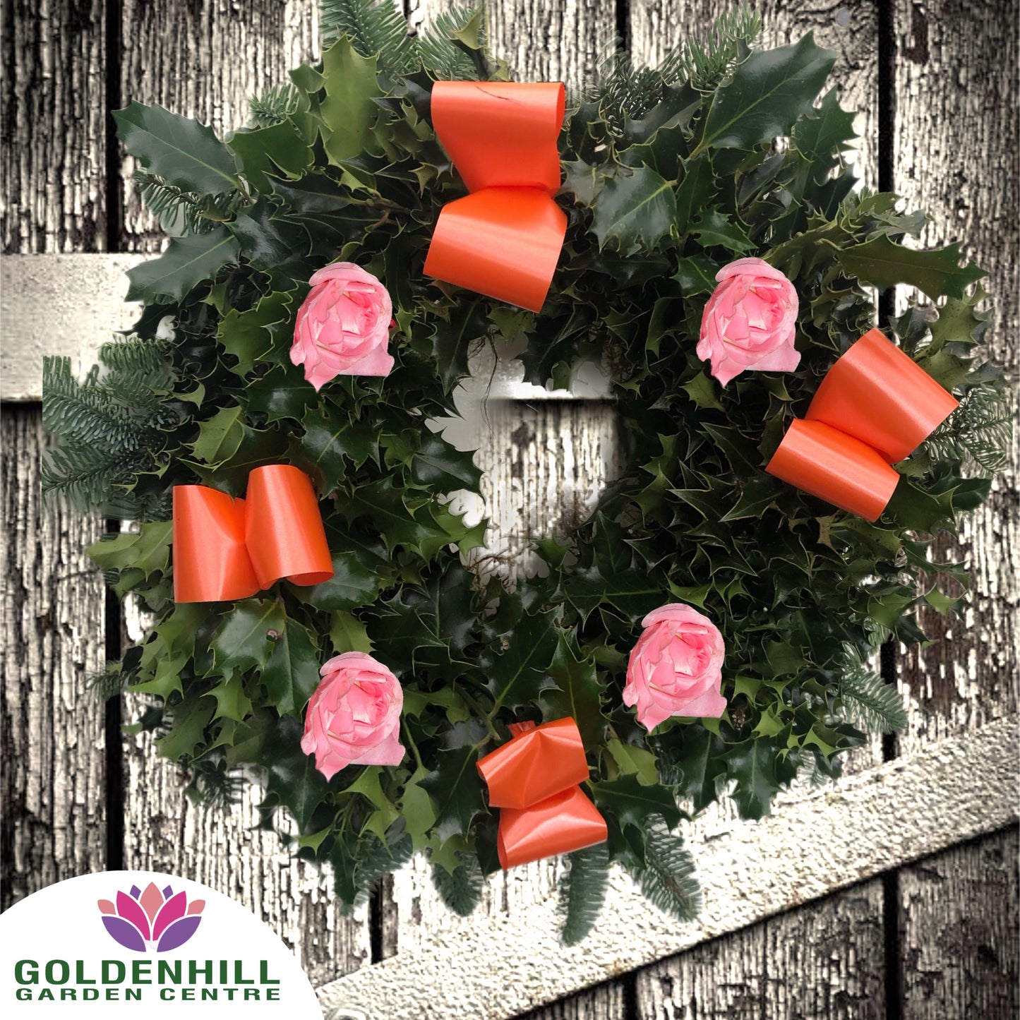 Traditional Holly Wreath Large with Flowers & Ribbons
