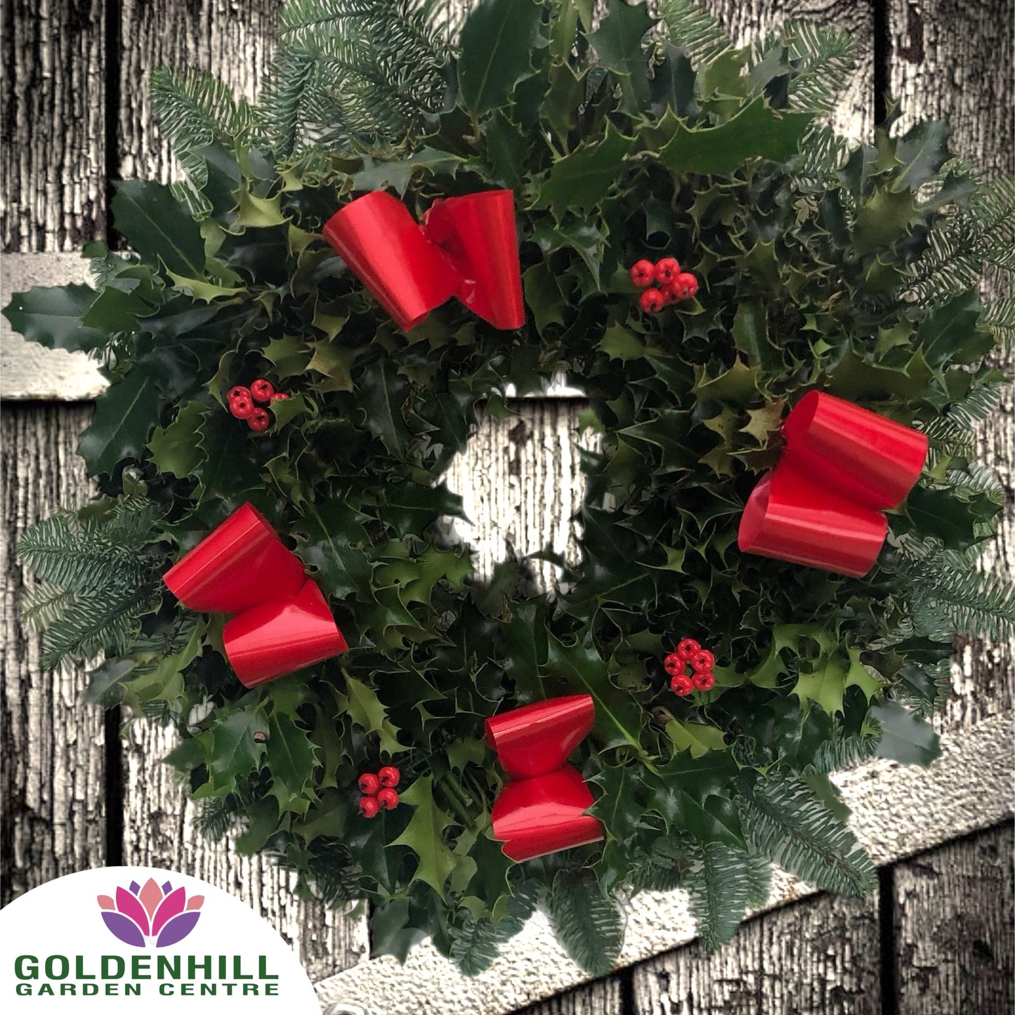 Traditional Holly Wreath with Berrys & Ribbons