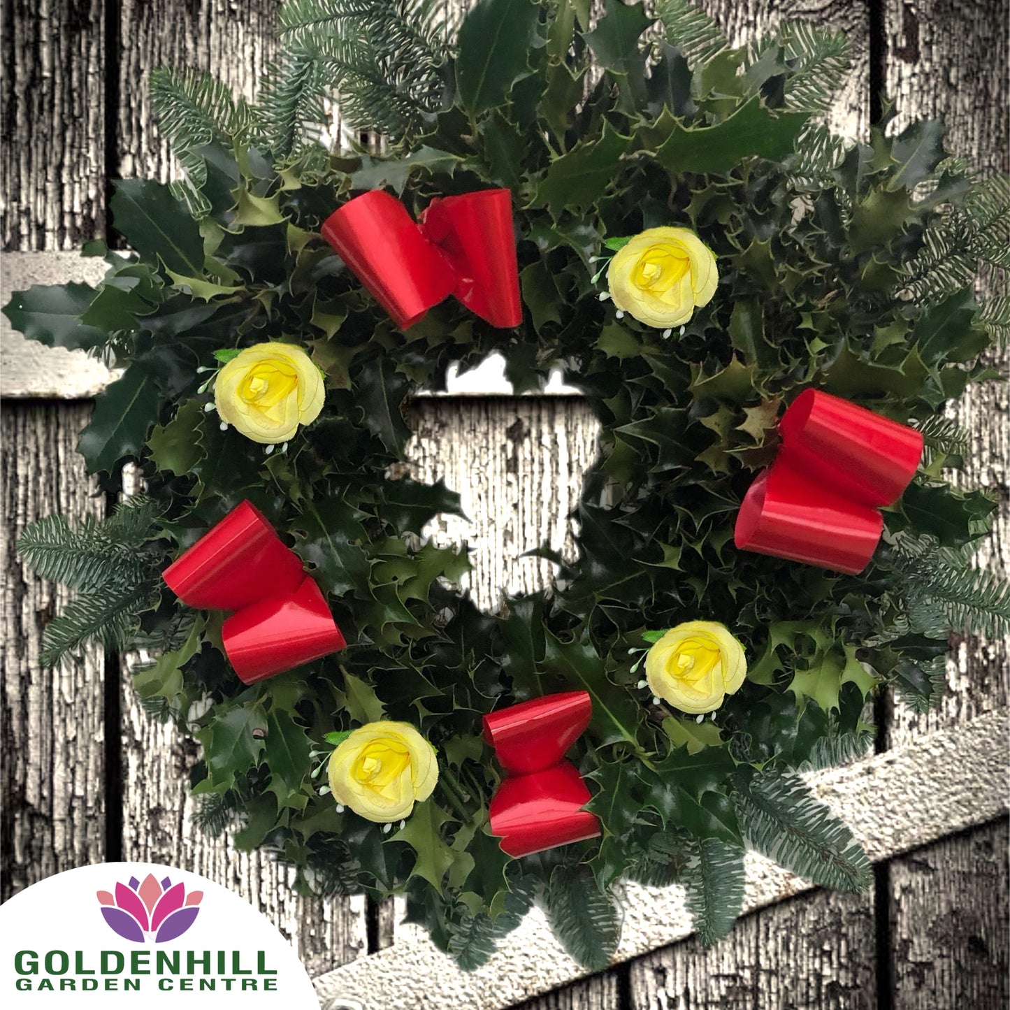 Traditional Holly Wreath Large with Flowers & Ribbons