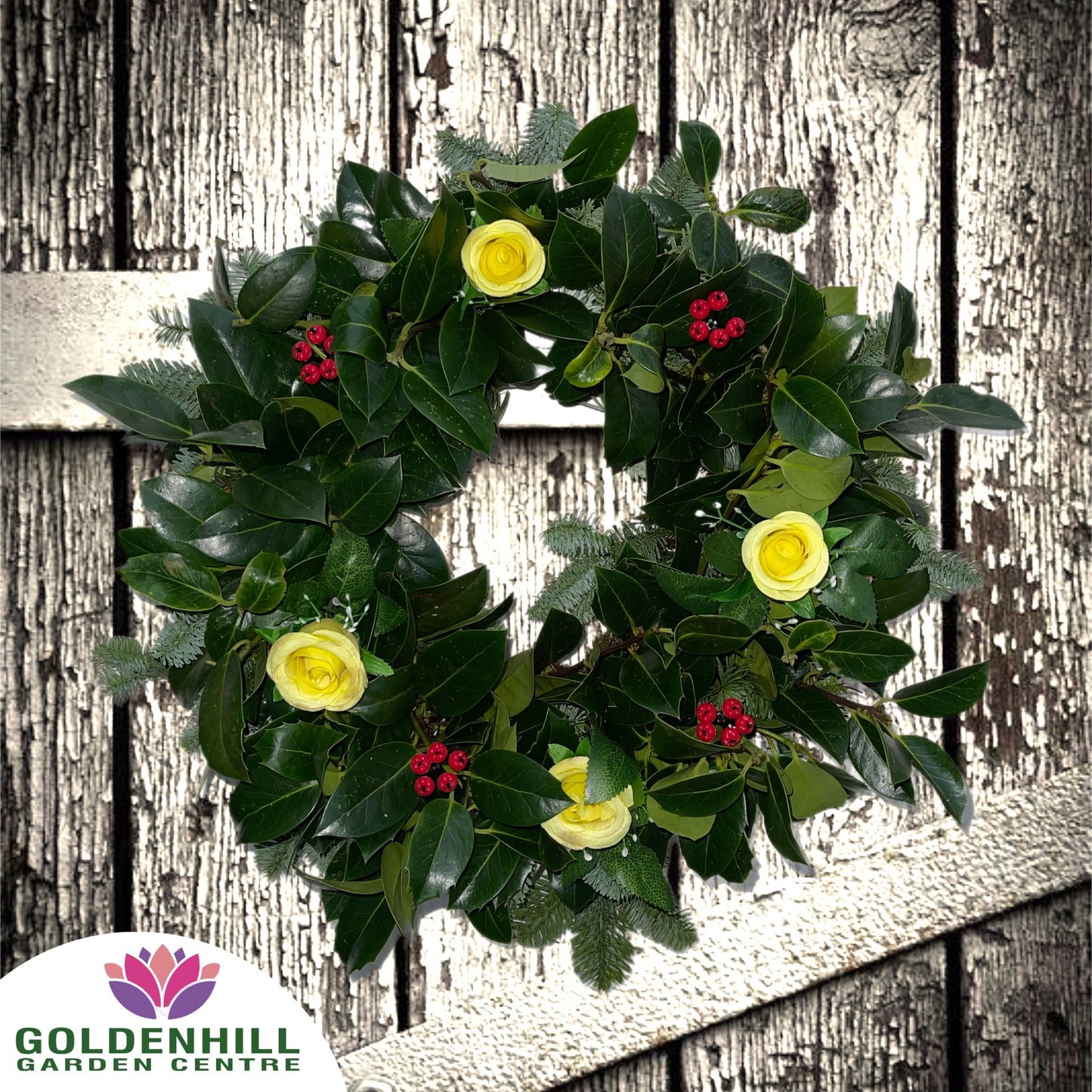 Traditional Holly Wreath with Just Flowers