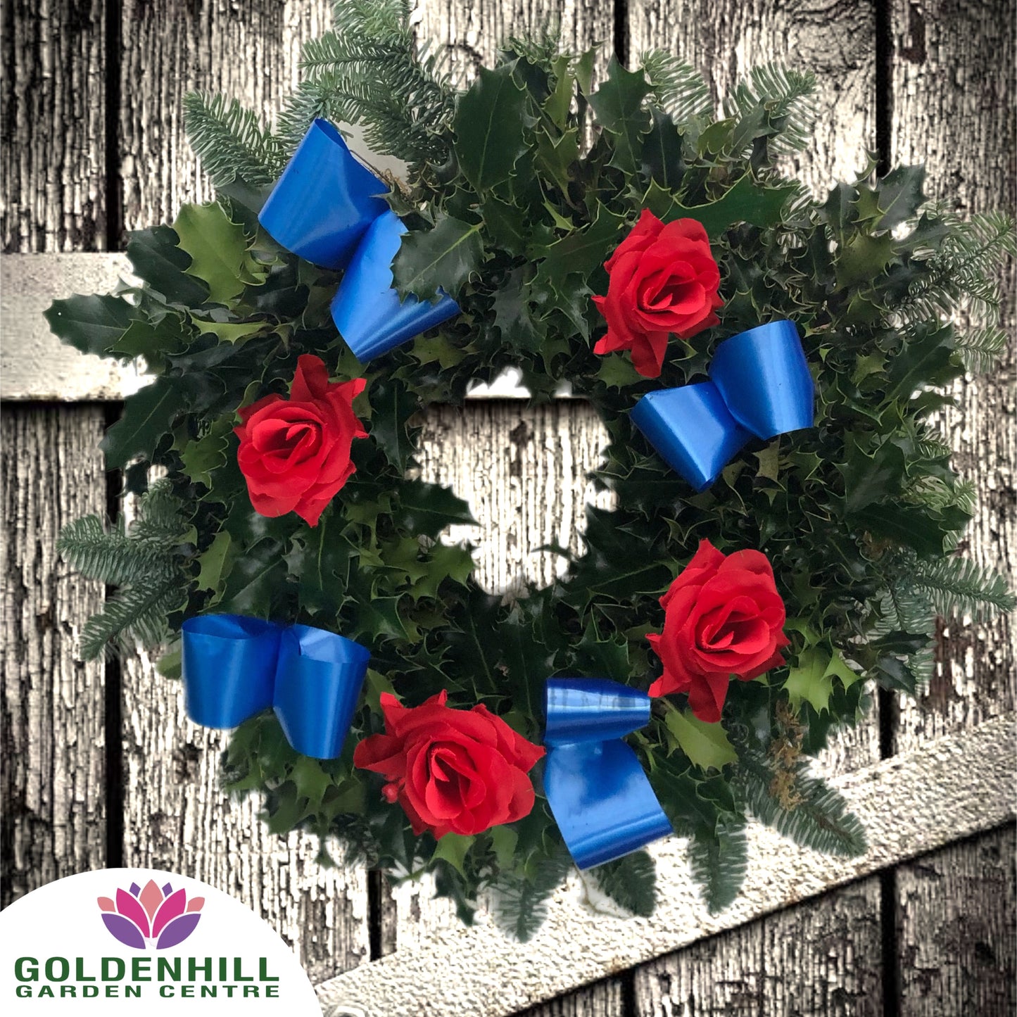Traditional Holly Wreath Large with Flowers & Ribbons