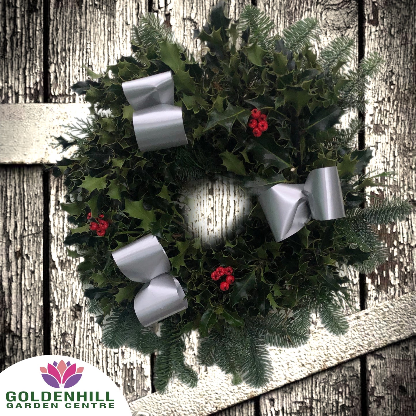 Traditional Holly Wreath with Berrys & Ribbons