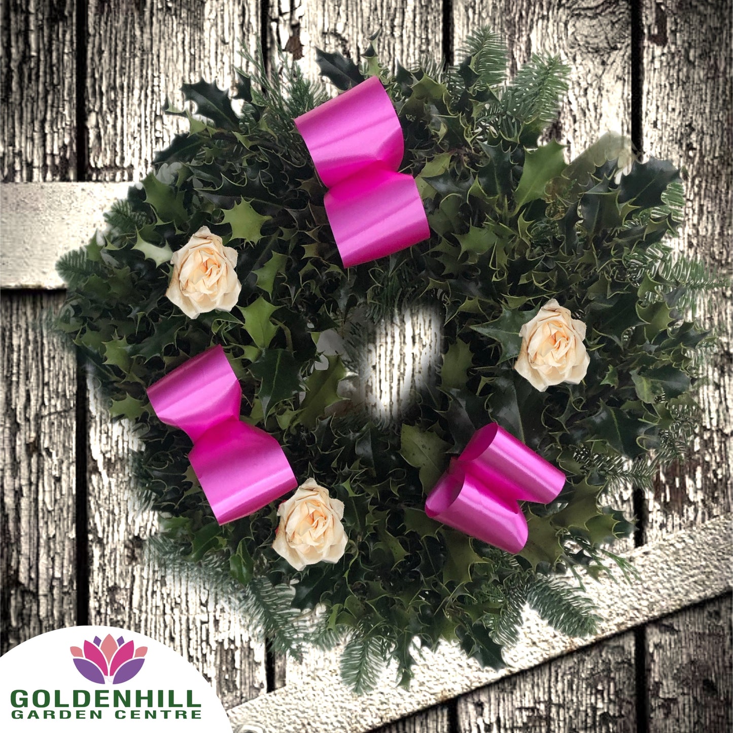 Traditional Holly Wreath Small with Flowers & Ribbons