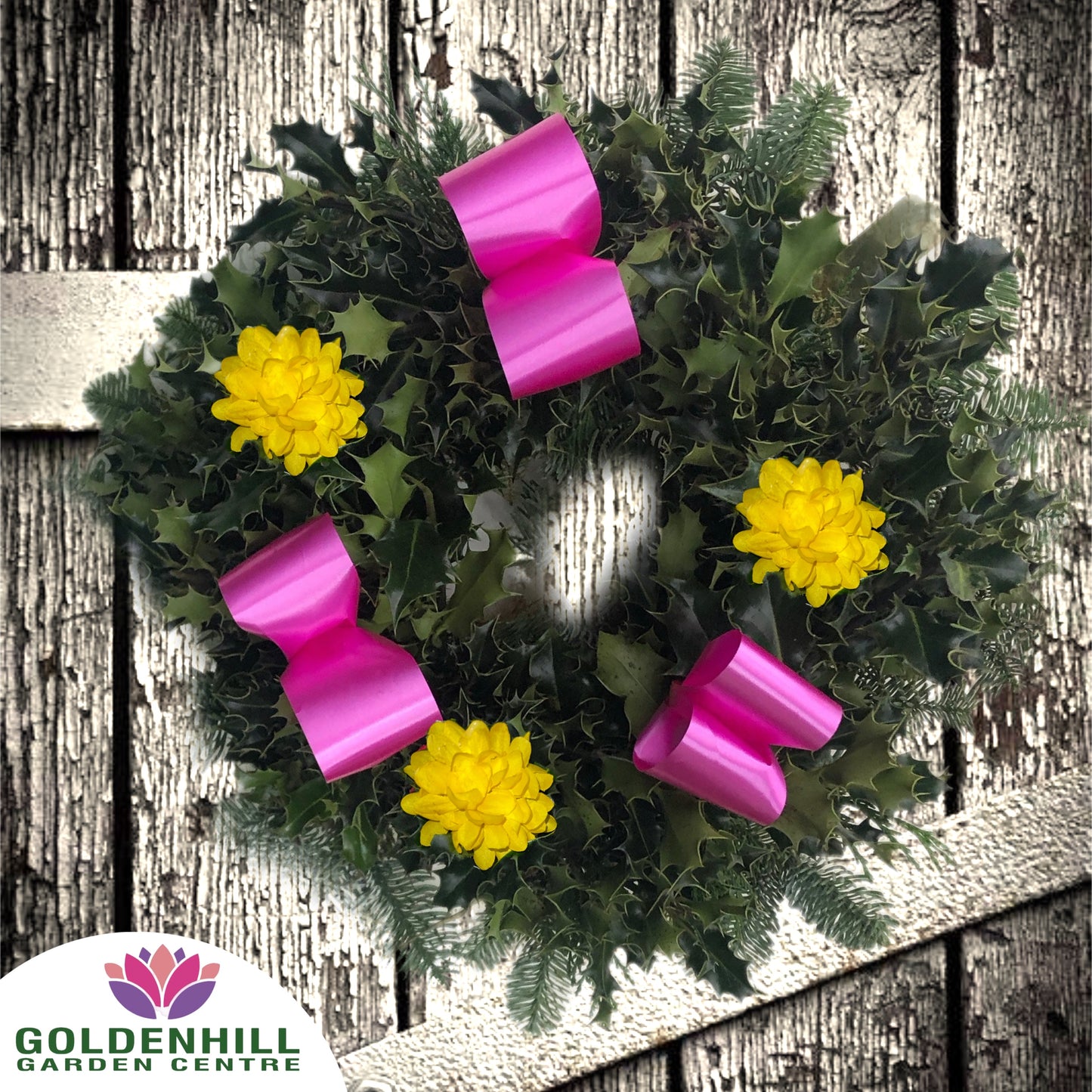Traditional Holly Wreath Small with Flowers & Ribbons