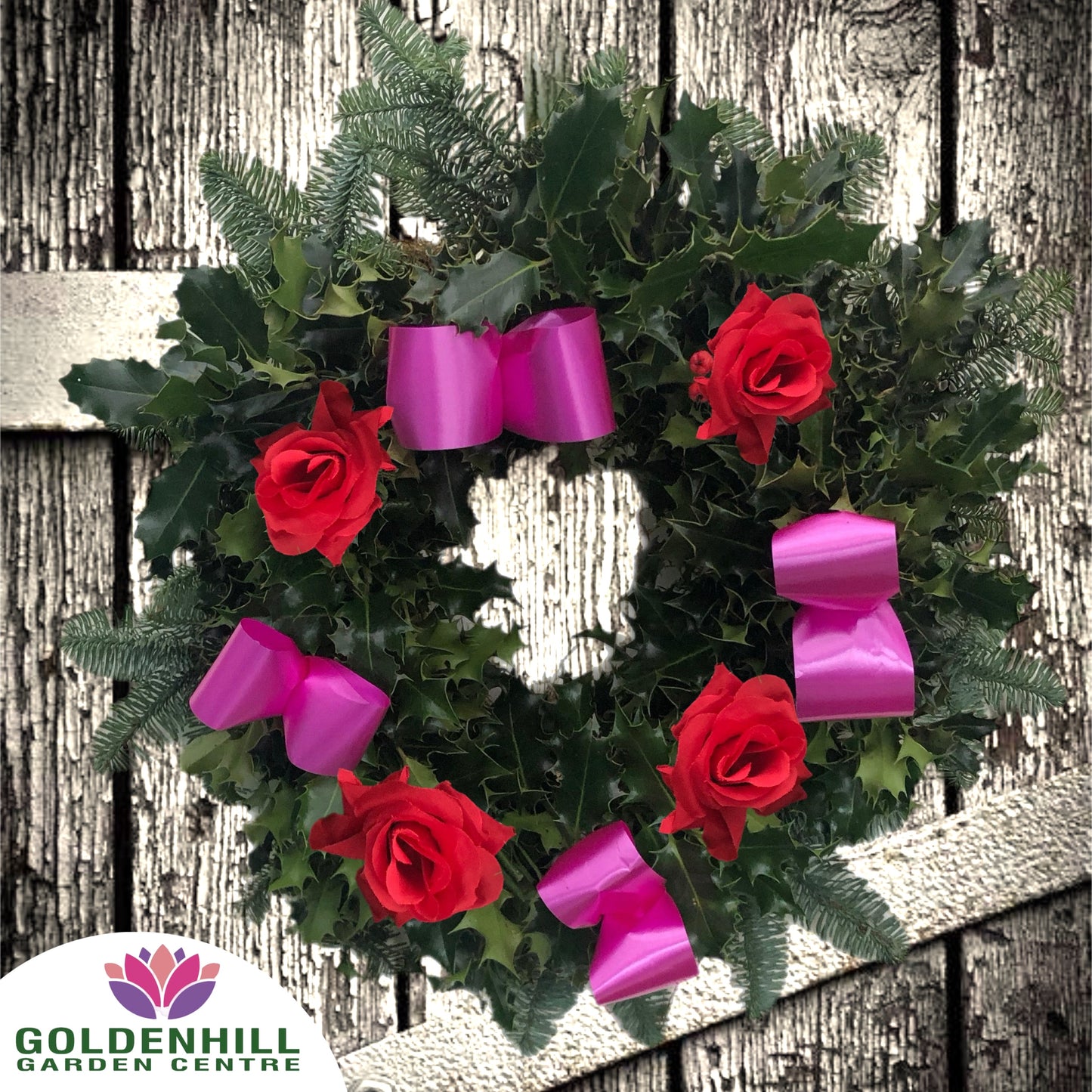 Traditional Holly Wreath Large with Flowers & Ribbons