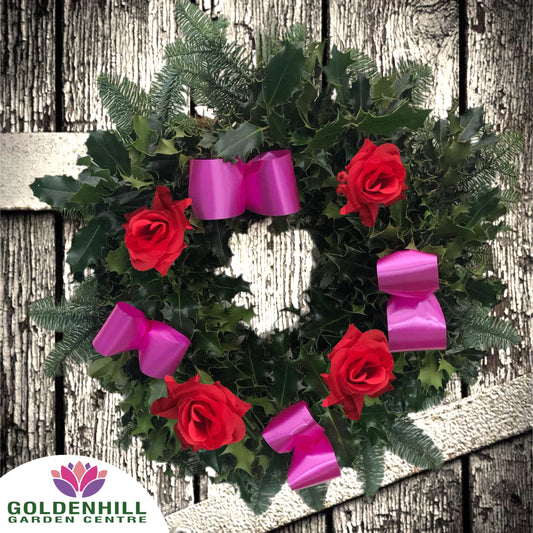 Traditional Holly Wreath Large with Flowers & Ribbons