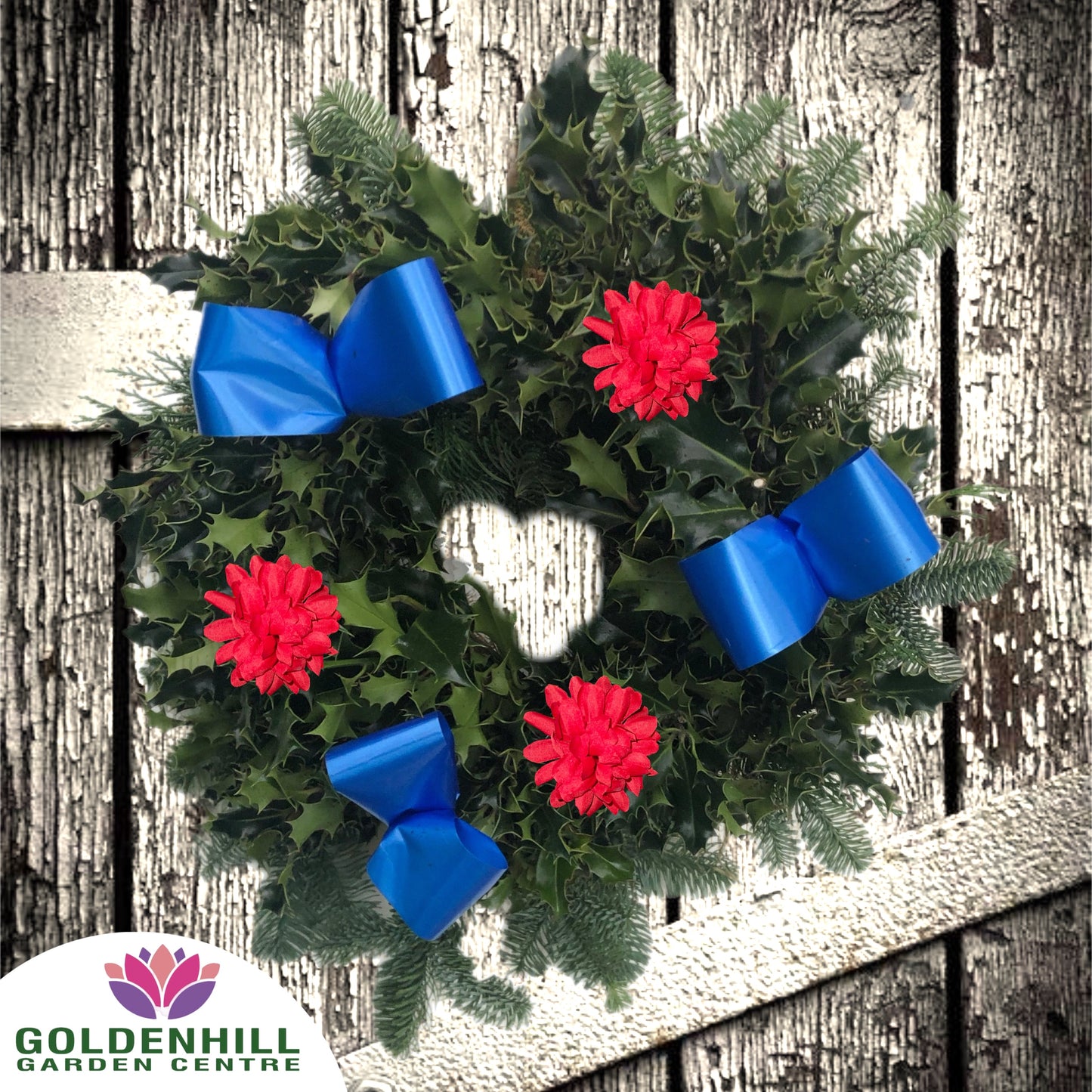 Traditional Holly Wreath Small with Flowers & Ribbons