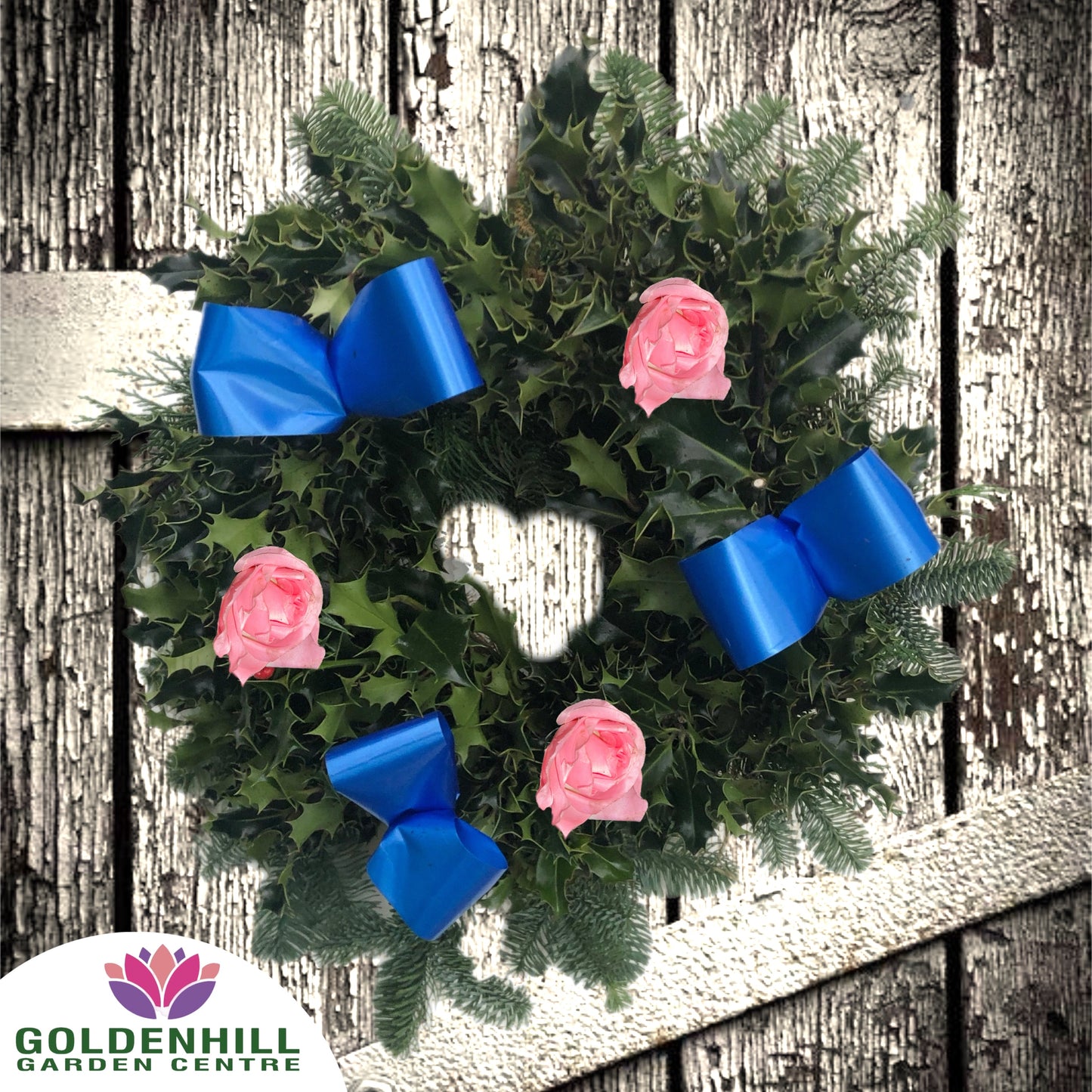 Traditional Holly Wreath Small with Flowers & Ribbons