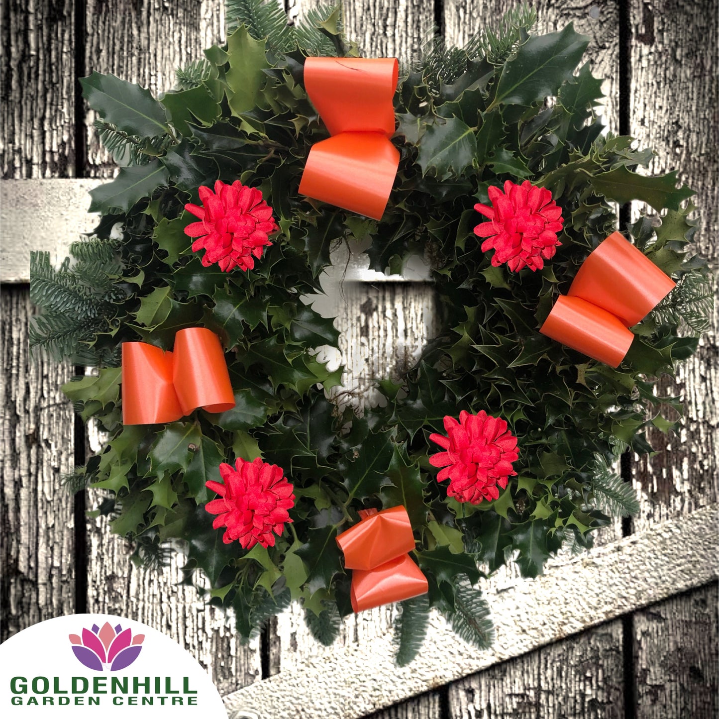 Traditional Holly Wreath Large with Flowers & Ribbons